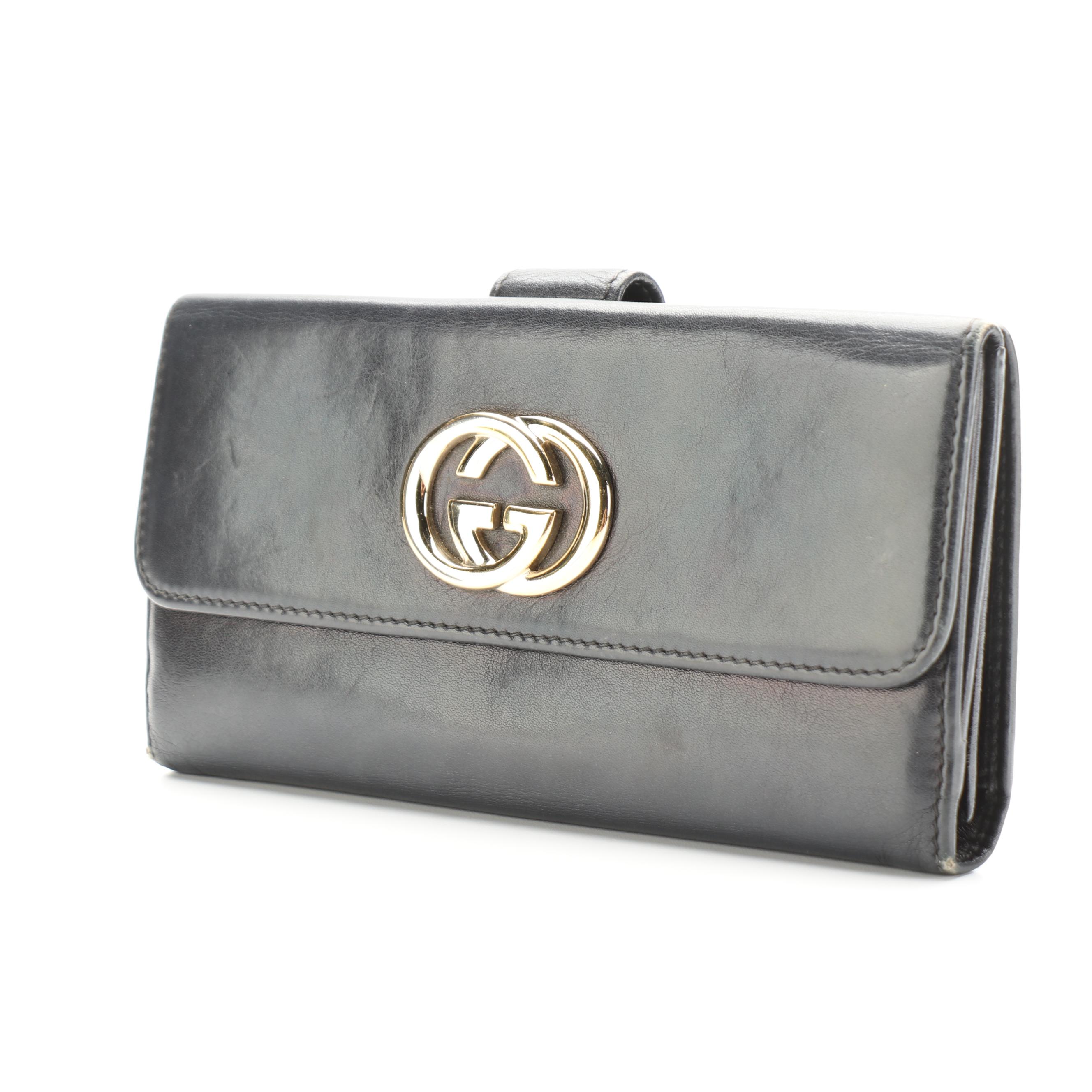 Gucci Interlocking GG Continental Wallet in Black Leather