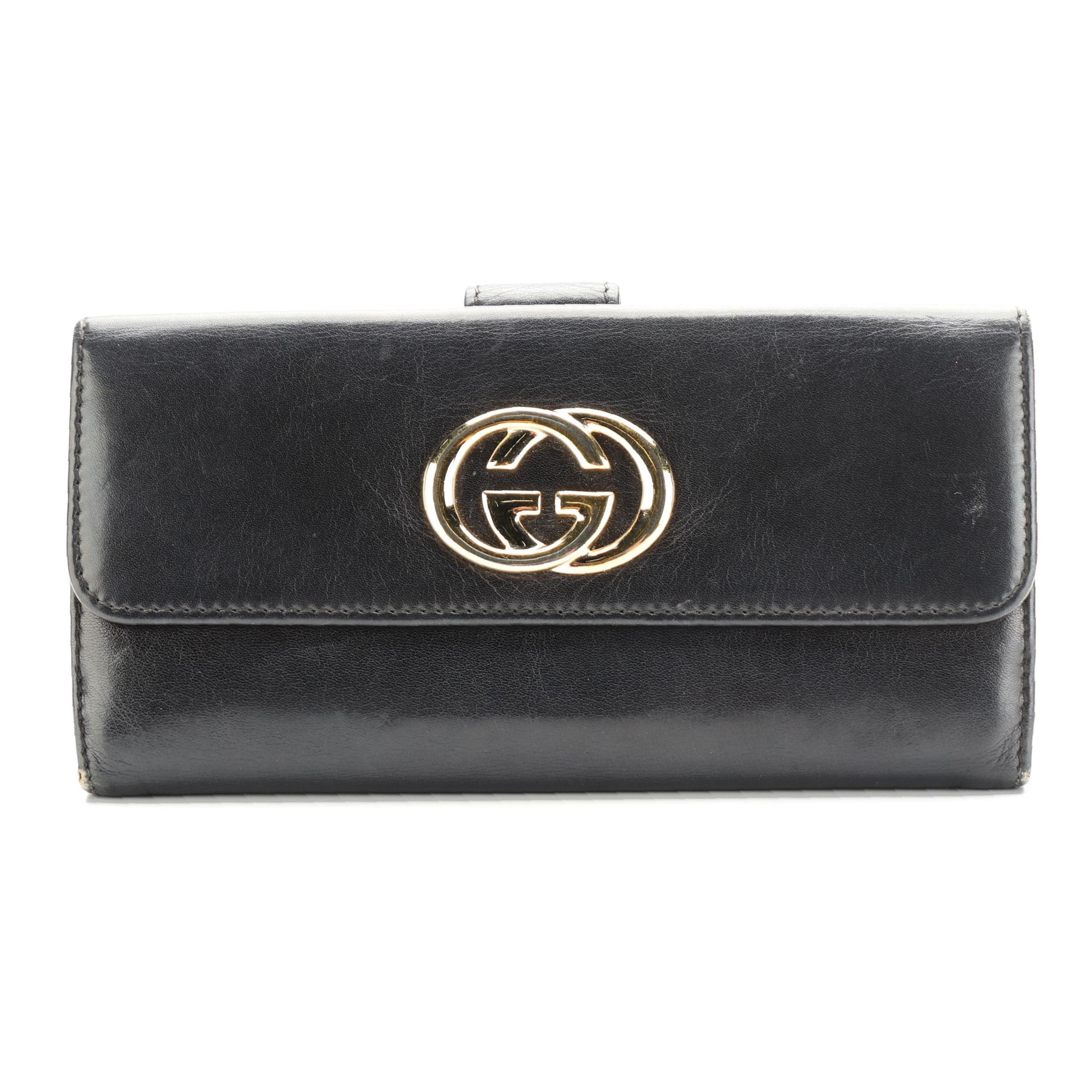 Gucci Interlocking GG Continental Wallet in Black Leather