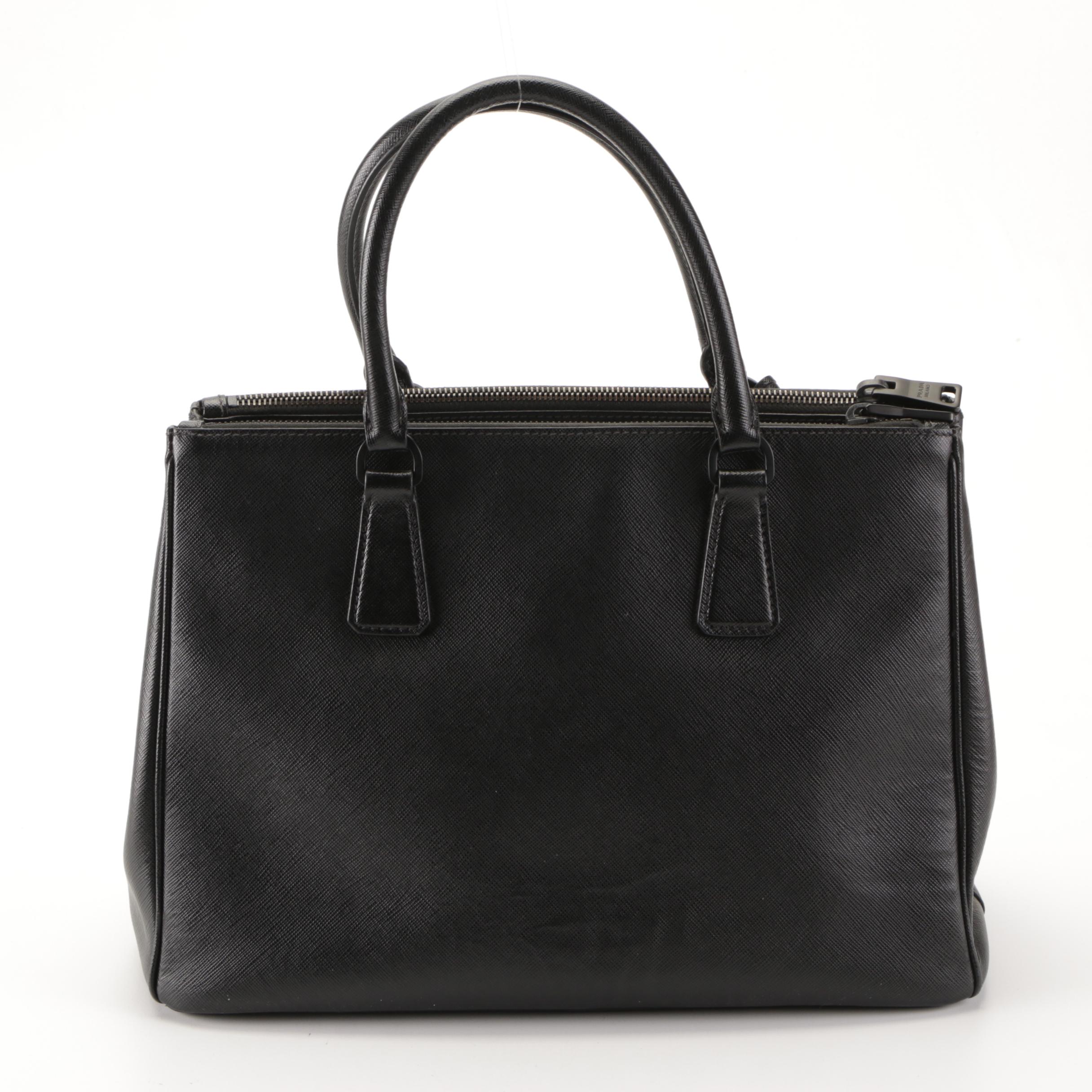 Prada Double-Zip Tote in Black Saffiano Leather with Detachable Strap