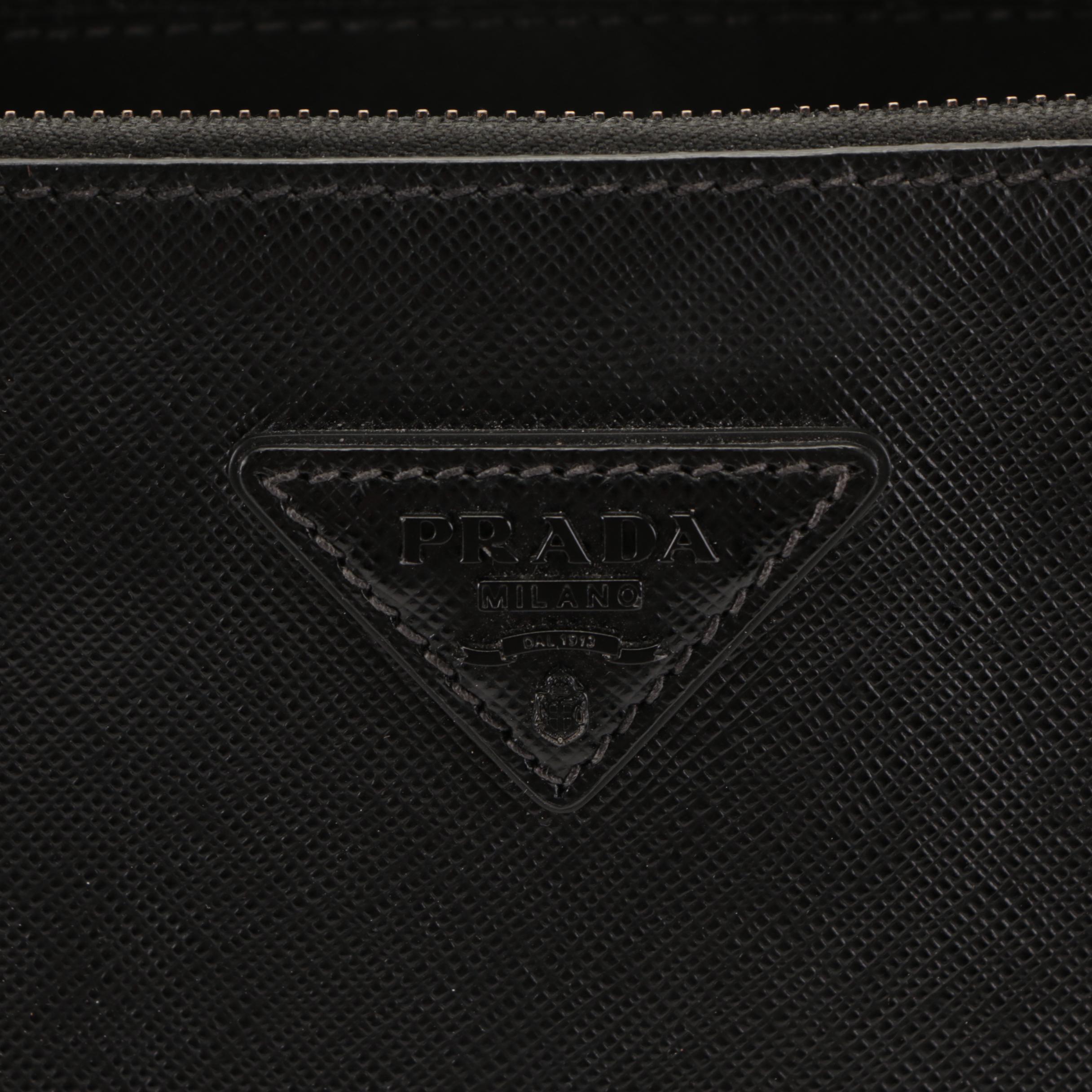 Prada Double-Zip Tote in Black Saffiano Leather with Detachable Strap