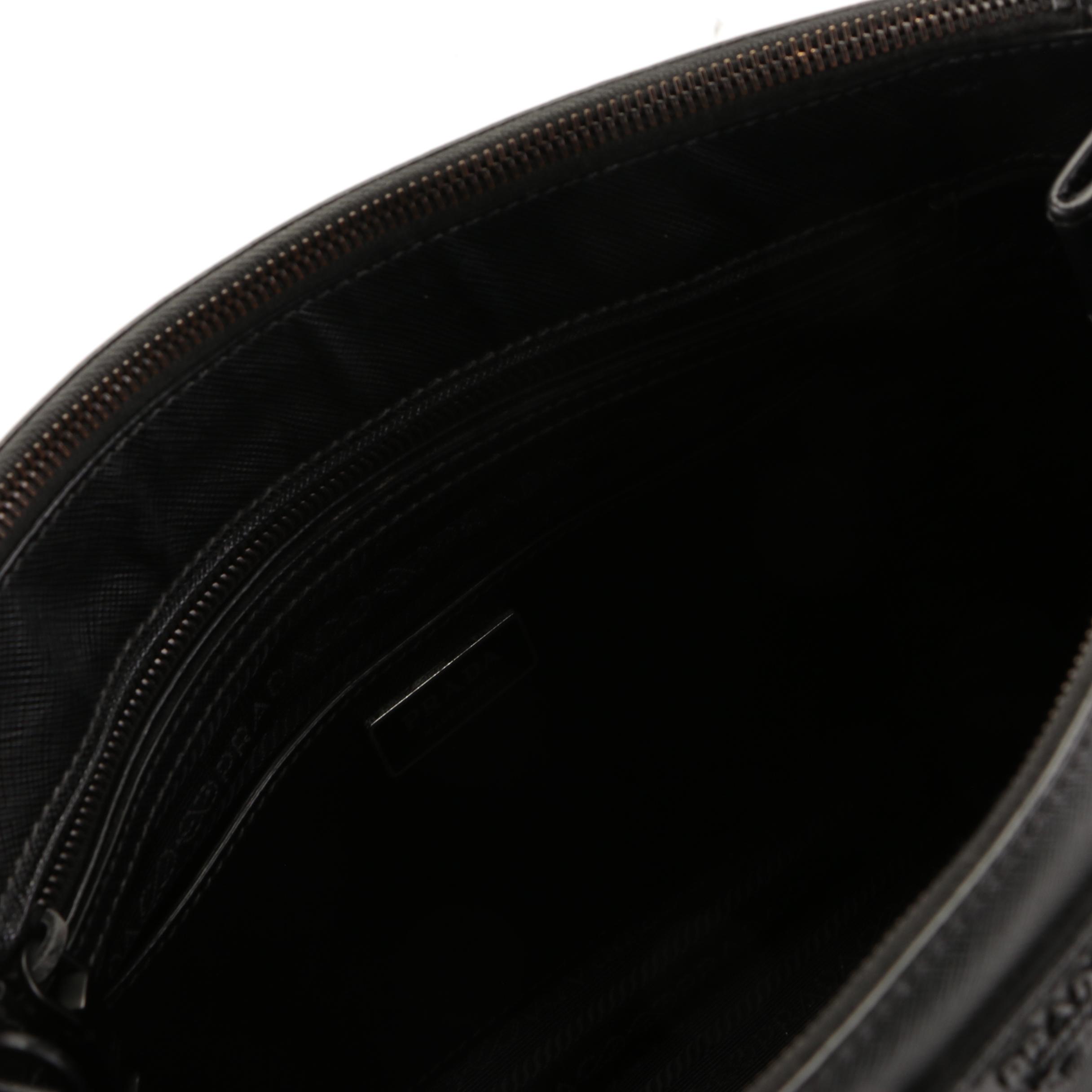 Prada Double-Zip Tote in Black Saffiano Leather with Detachable Strap