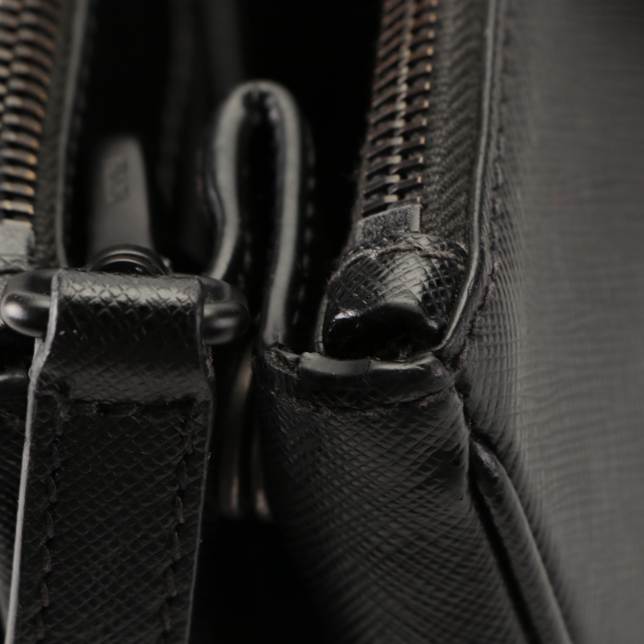 Prada Double-Zip Tote in Black Saffiano Leather with Detachable Strap