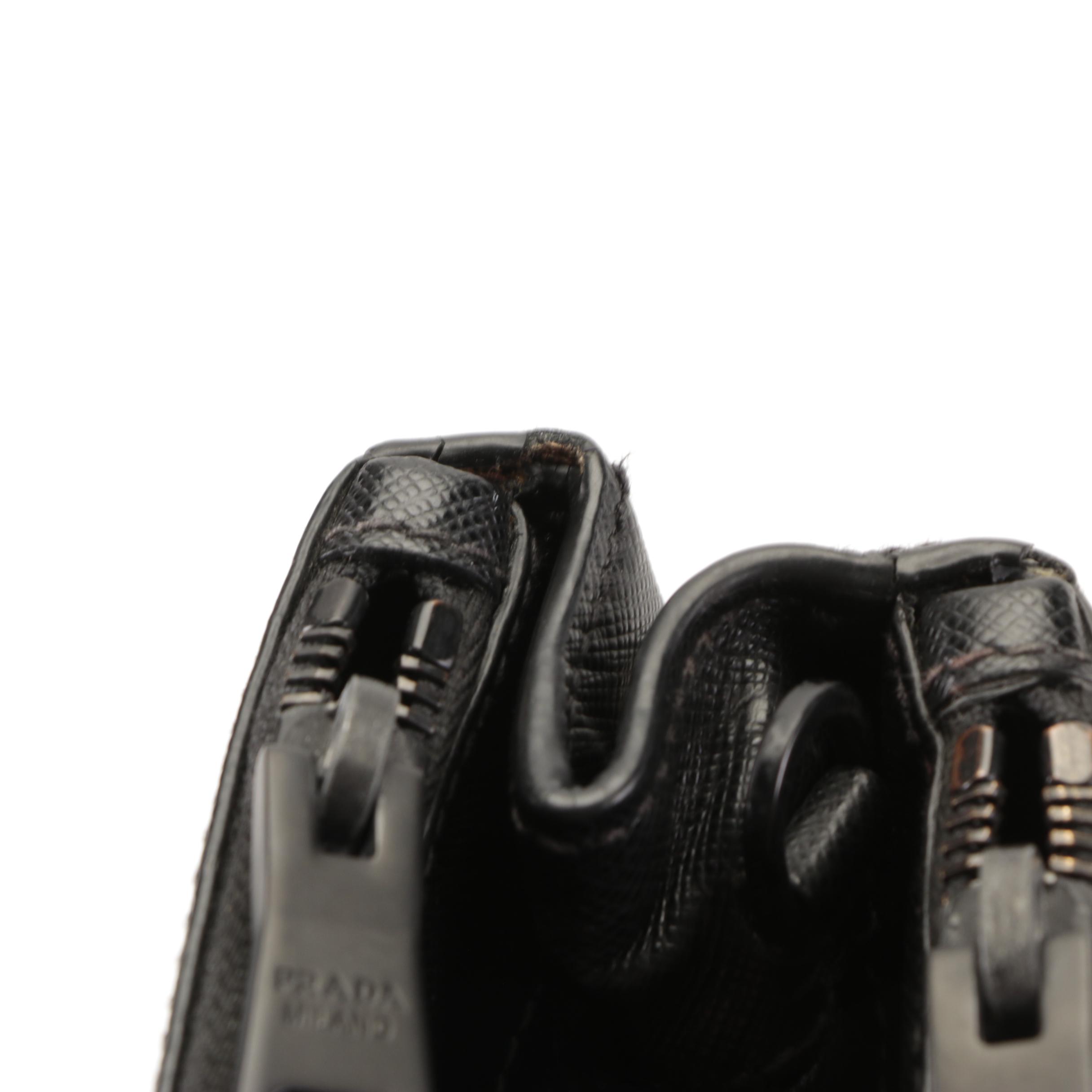 Prada Double-Zip Tote in Black Saffiano Leather with Detachable Strap