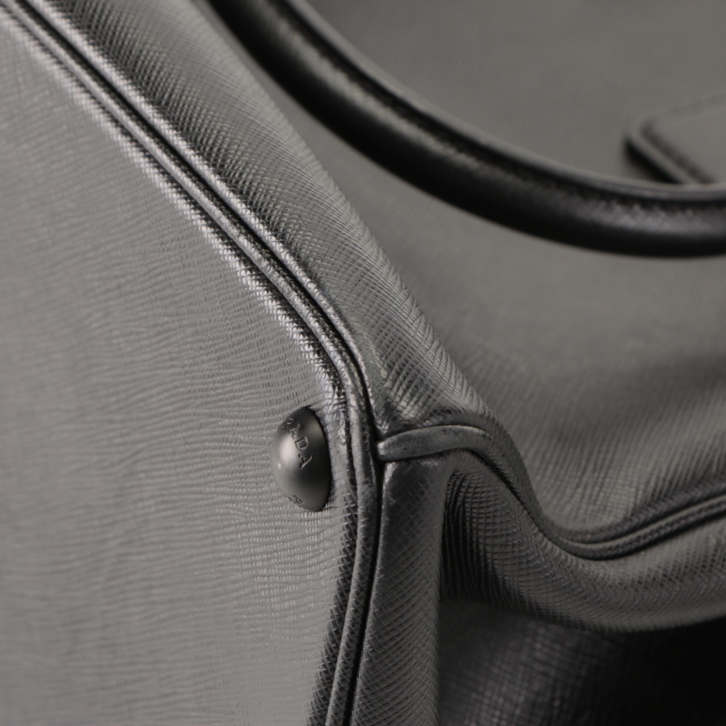 Prada Double-Zip Tote in Black Saffiano Leather with Detachable Strap