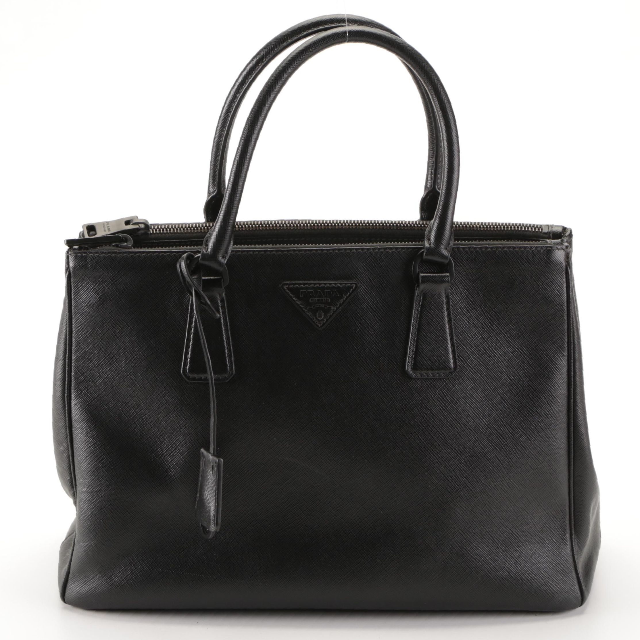 Prada Double-Zip Tote in Black Saffiano Leather with Detachable Strap