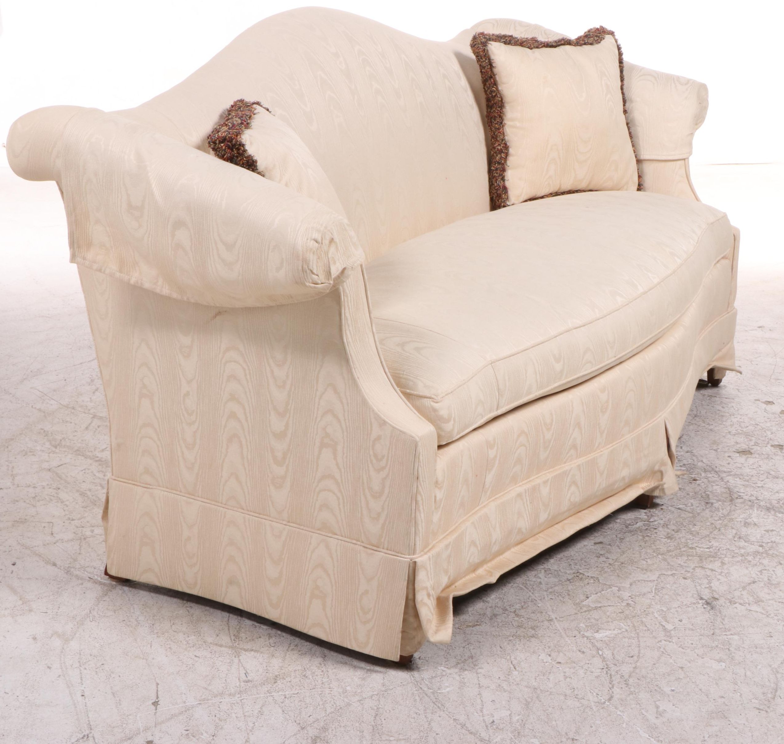 Southwood Camel-Back Sofa in Cream Moire Pattern