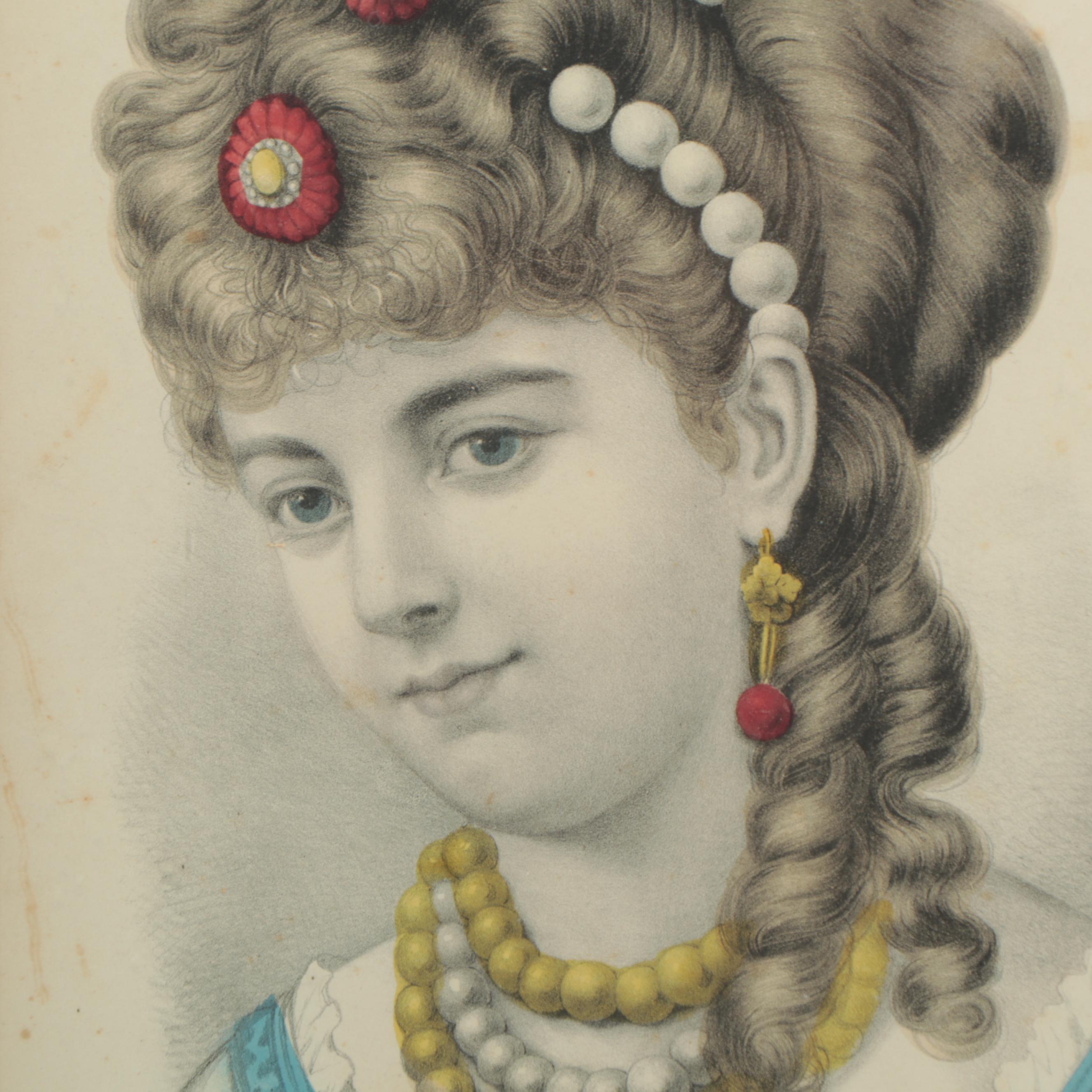 Currier & Ives Hand-Colored Lithograph "Maria," Early 20th Century