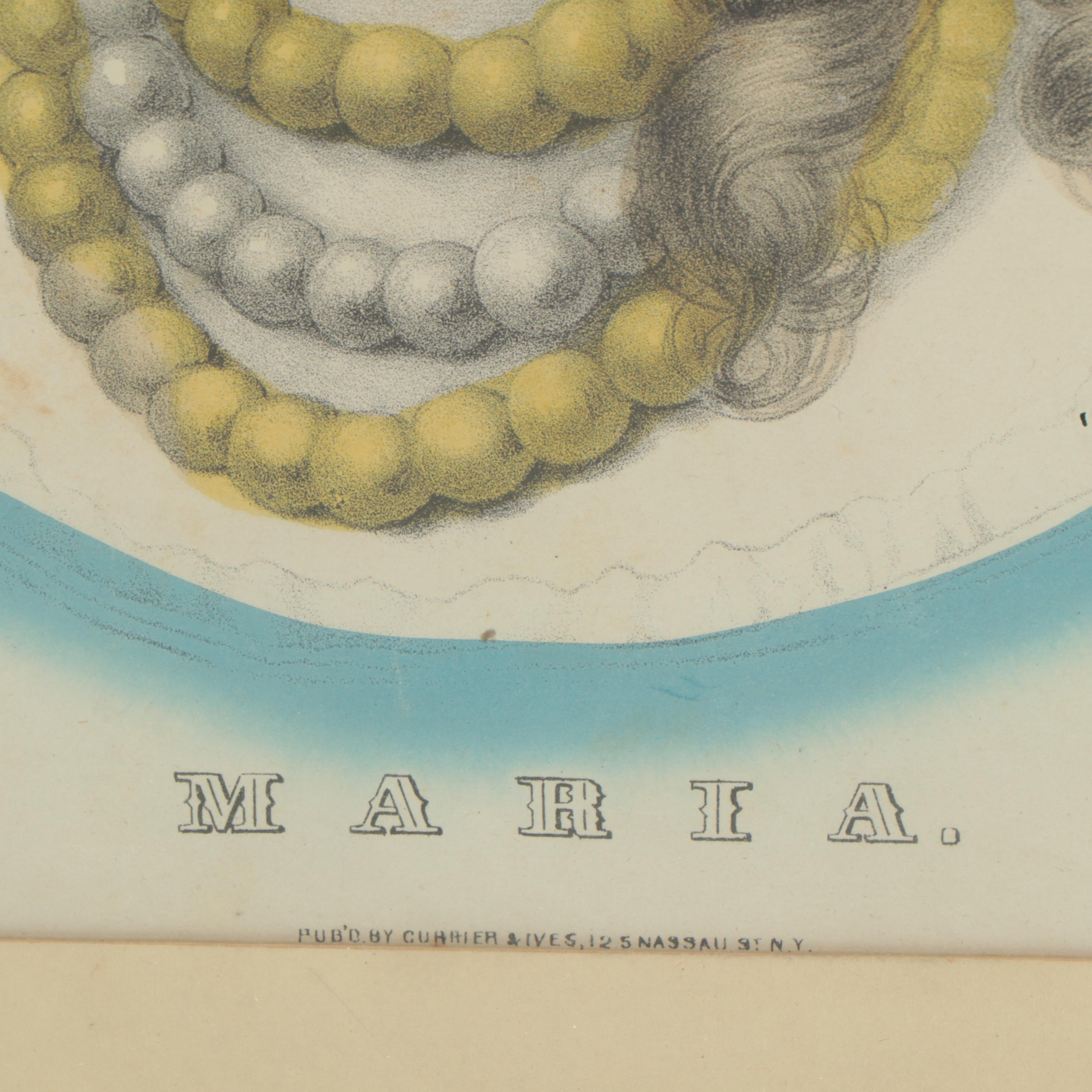 Currier & Ives Hand-Colored Lithograph "Maria," Early 20th Century