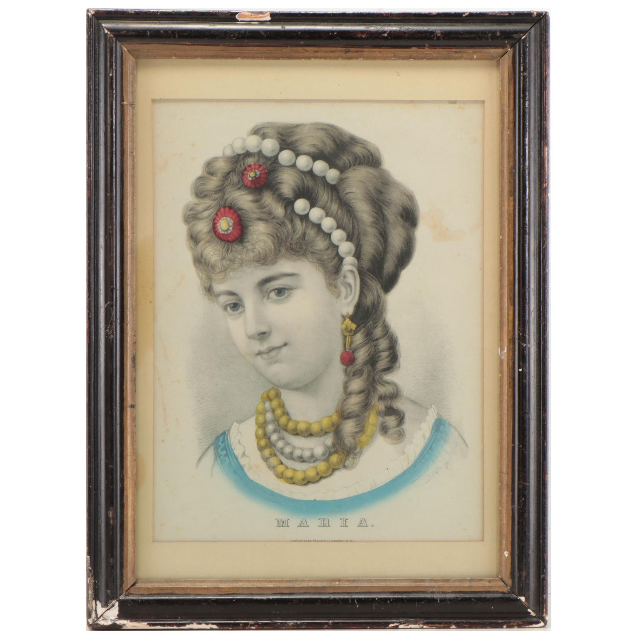 Currier & Ives Hand-Colored Lithograph "Maria," Early 20th Century