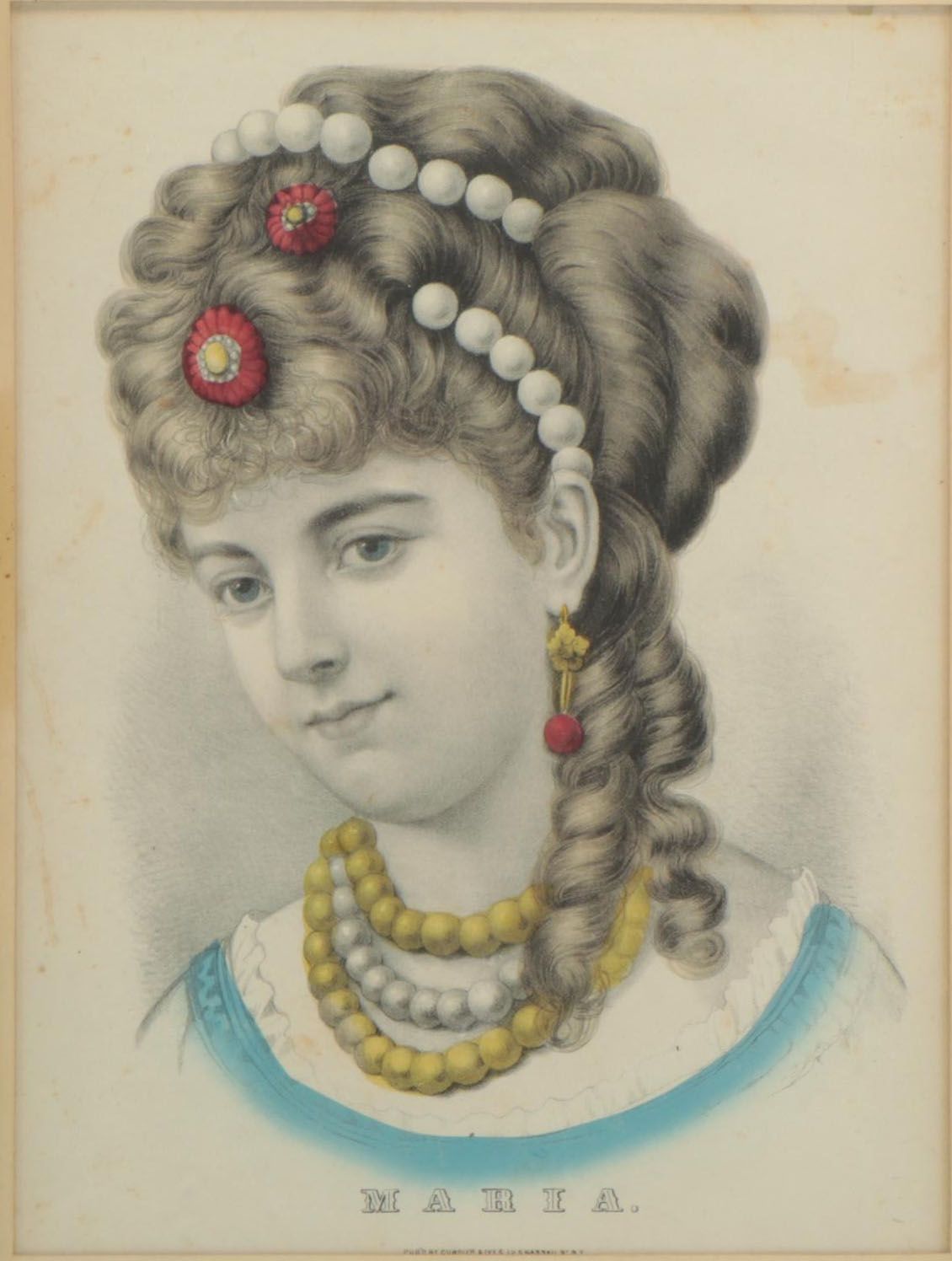 Currier & Ives Hand-Colored Lithograph "Maria," Early 20th Century