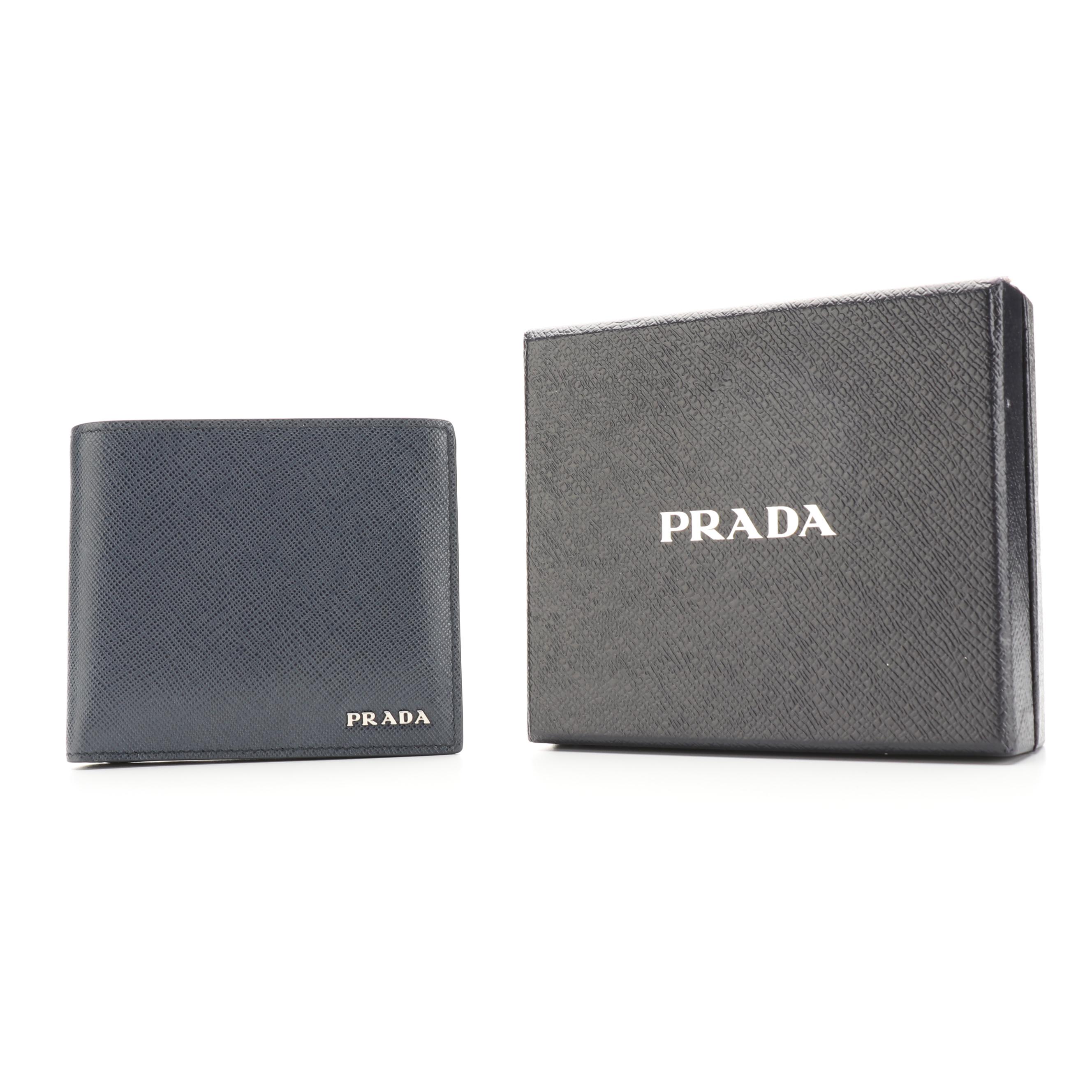 Prada Bifold Wallet in Bicolor Saffiano Leather with Box