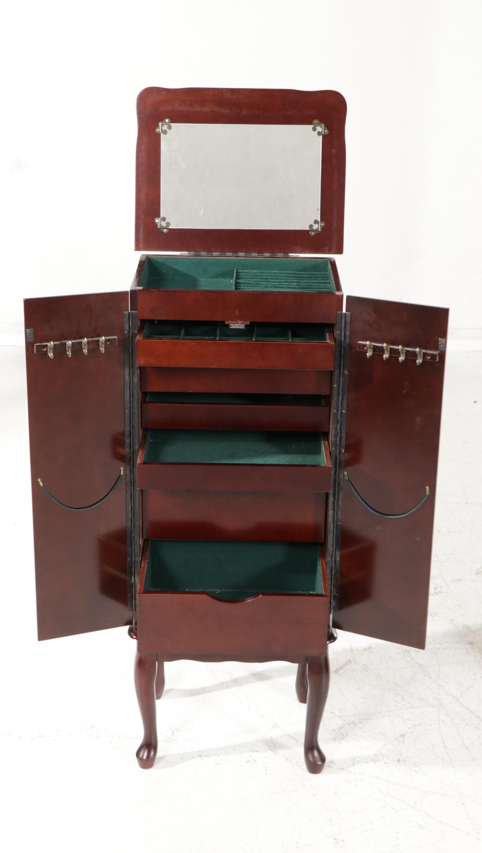 Powell Queen Anne Style Wooden Jewelry Armoire, 20th Century