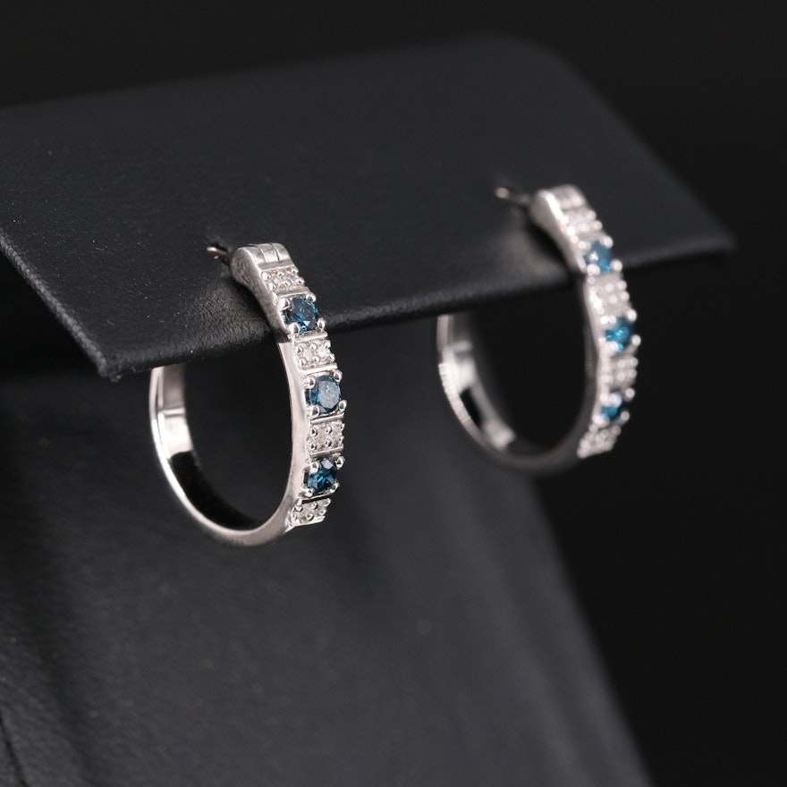 Sterling and Diamond Oval Hoop Earrings