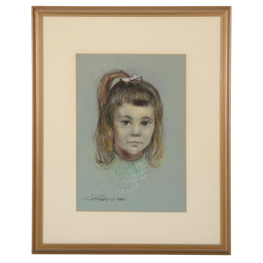 G. W. Howard Portrait Pastel Drawing of Young Girl, 1960