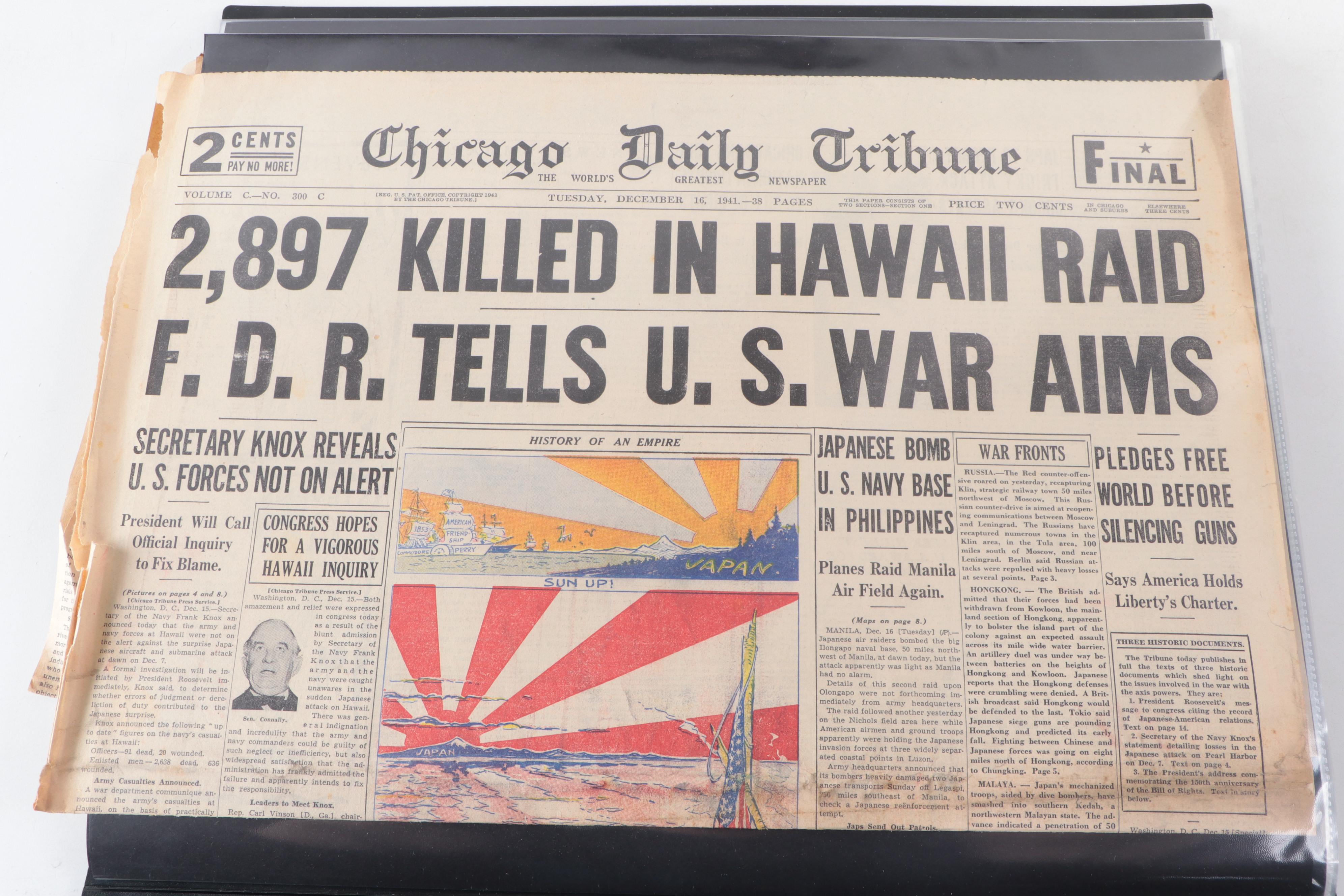 "Chicago Daily Tribune" and Other Newspapers Covering World War II and More