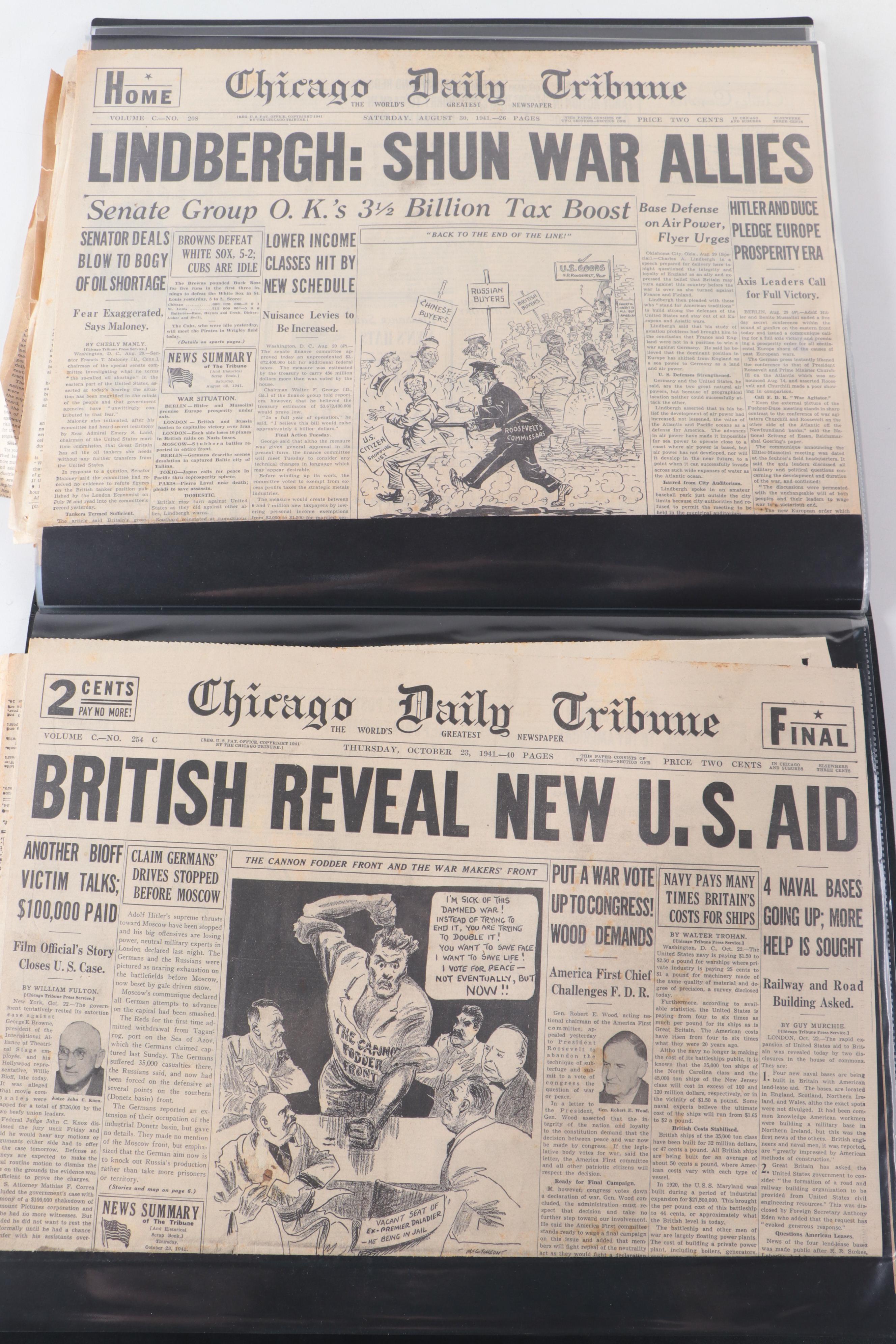 "Chicago Daily Tribune" and Other Newspapers Covering World War II and More