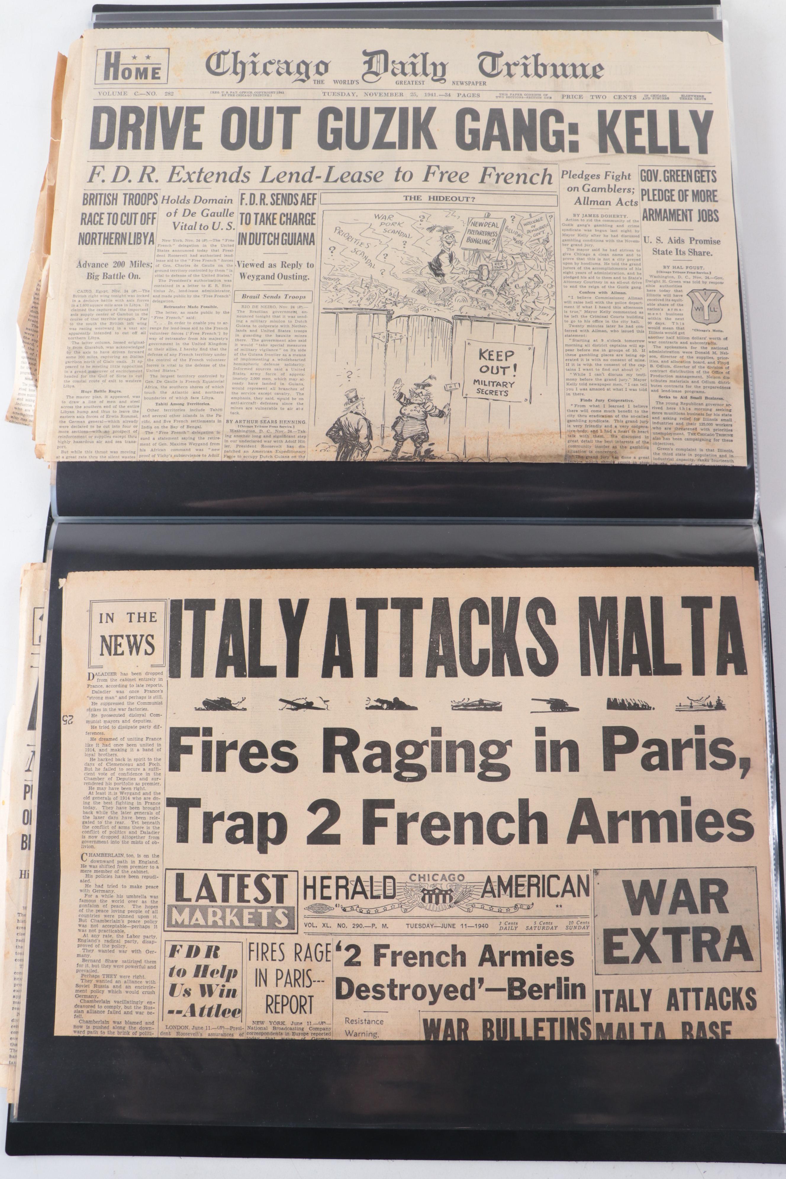 "Chicago Daily Tribune" and Other Newspapers Covering World War II and More