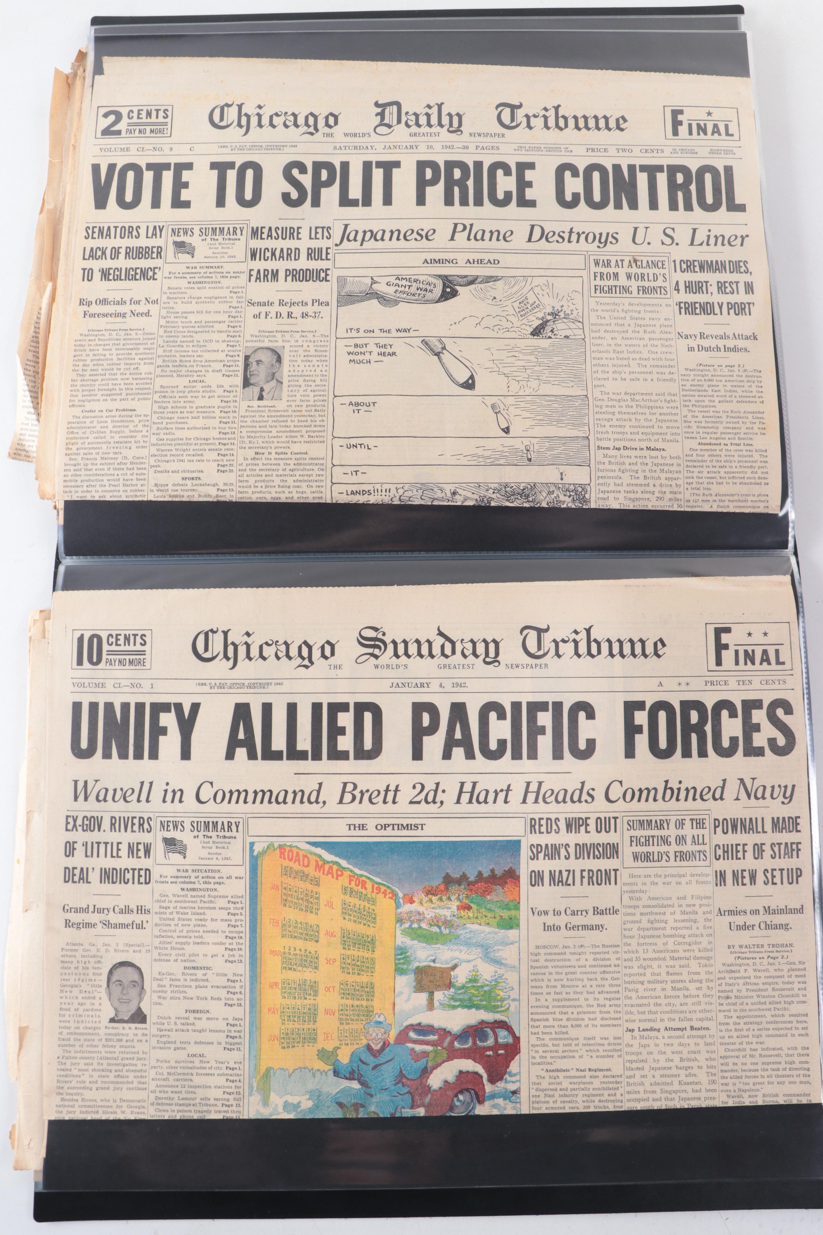 "Chicago Daily Tribune" and Other Newspapers Covering World War II and More