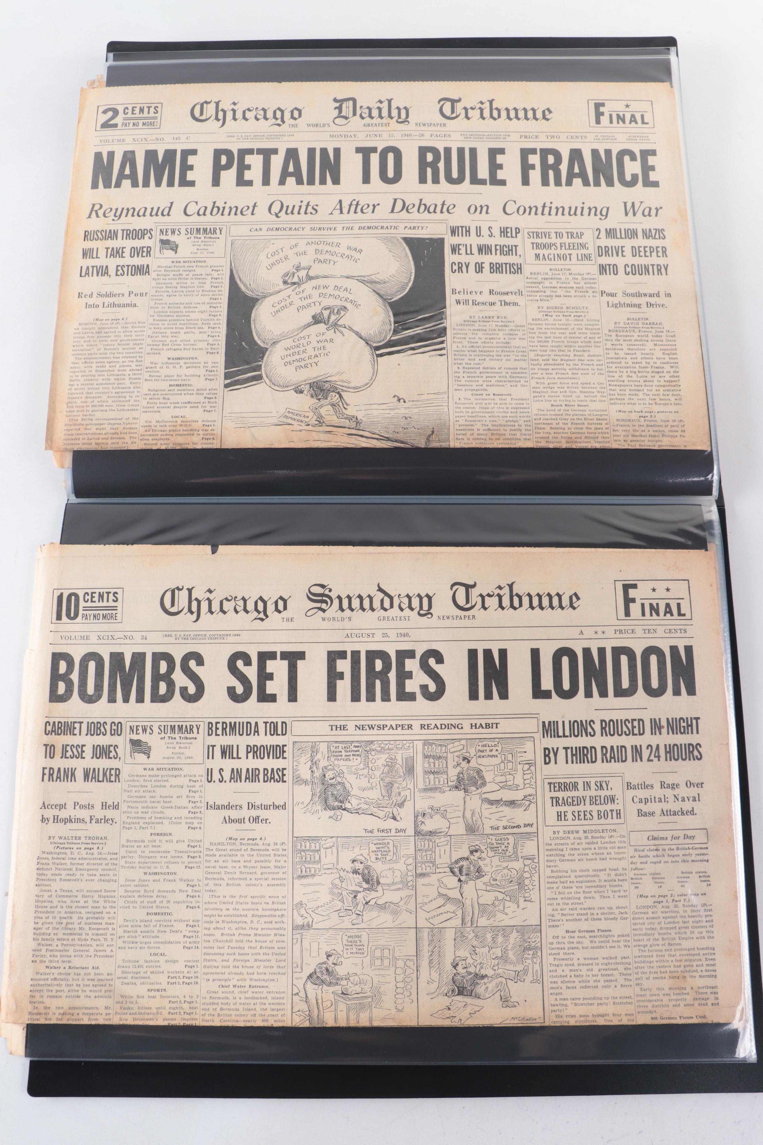"Chicago Daily Tribune" and Other Newspapers Covering World War II and More