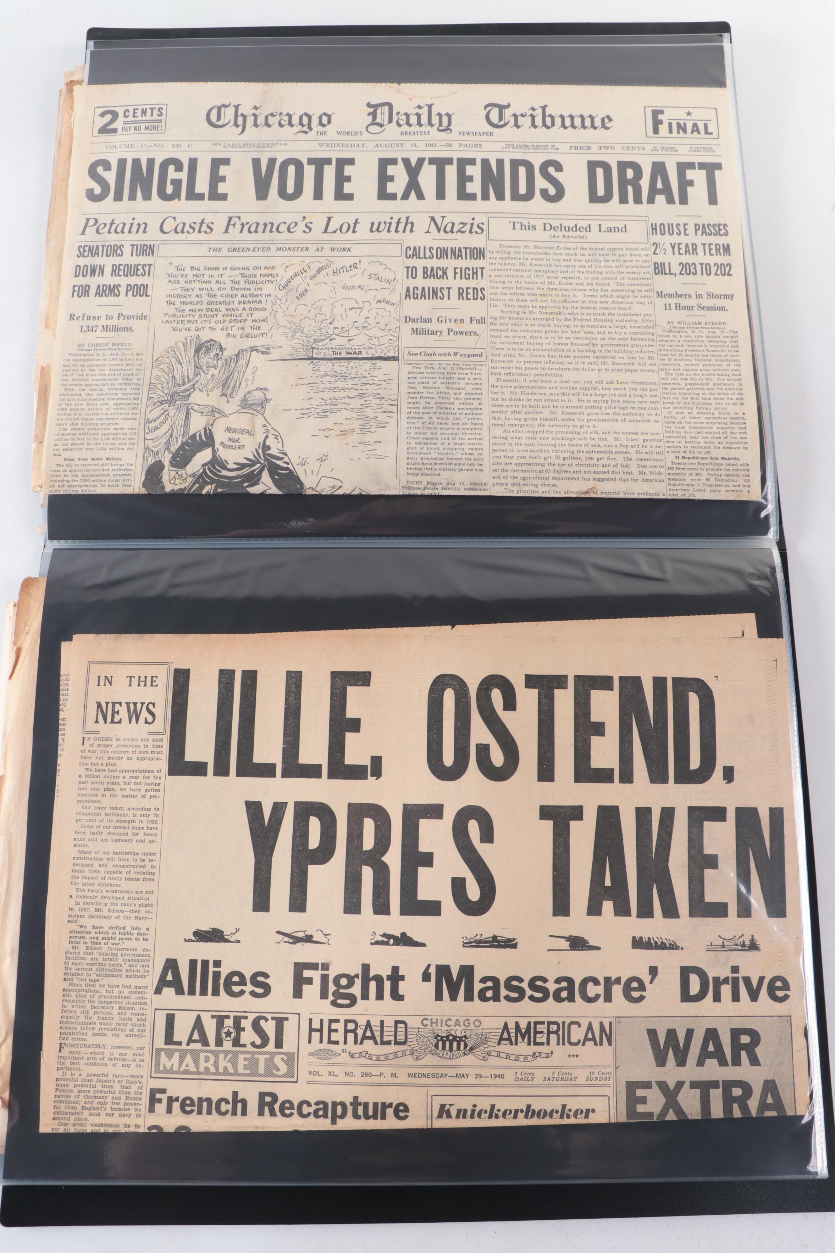 "Chicago Daily Tribune" and Other Newspapers Covering World War II and More