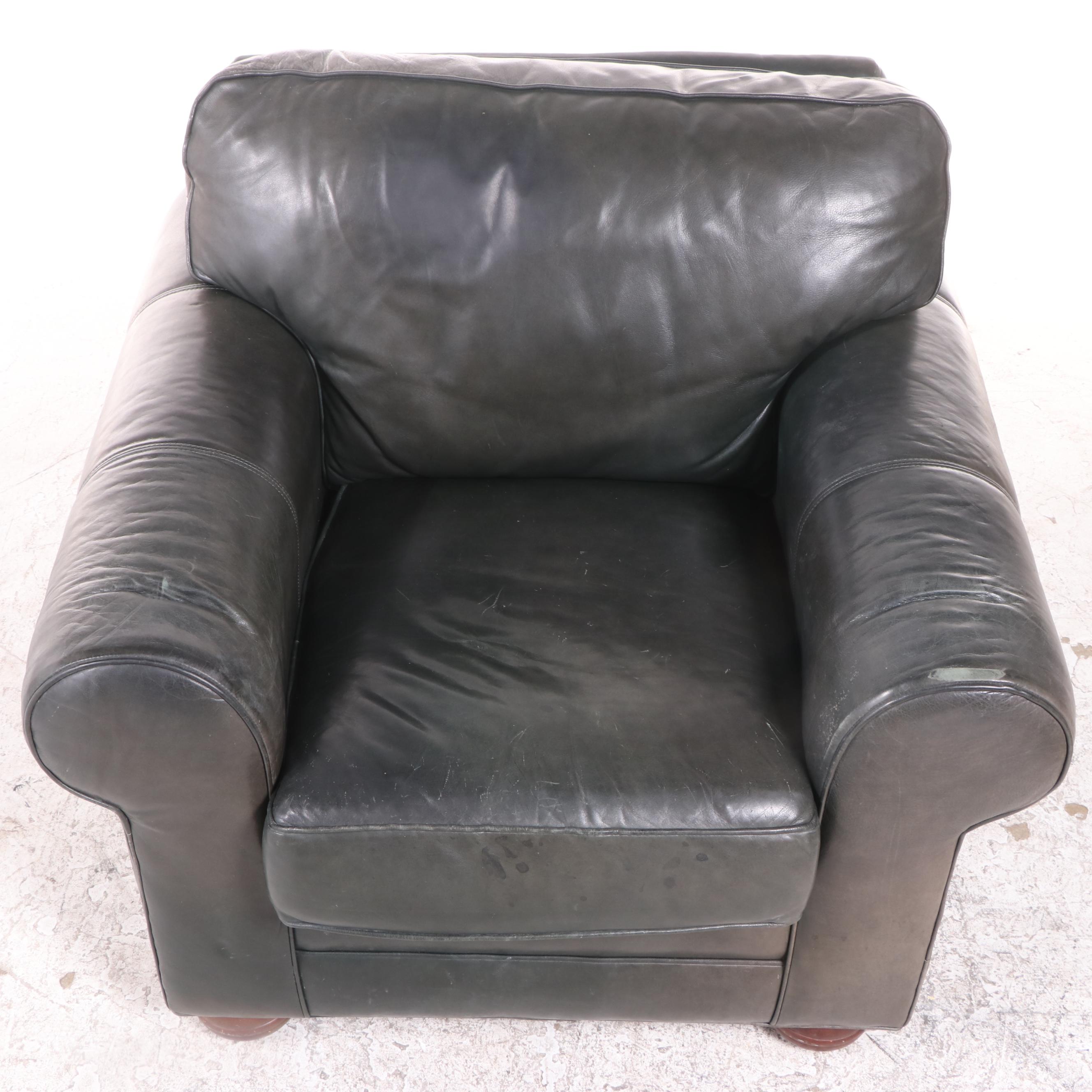 Cibola International Leather Lounge Chair and Ottoman in Slate Green