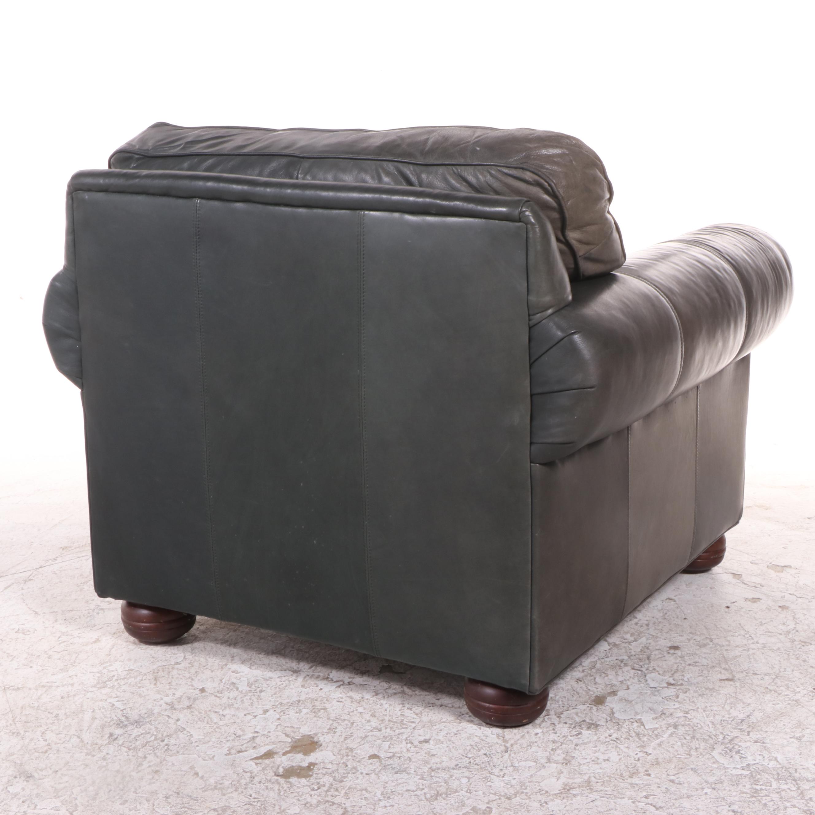 Cibola International Leather Lounge Chair and Ottoman in Slate Green