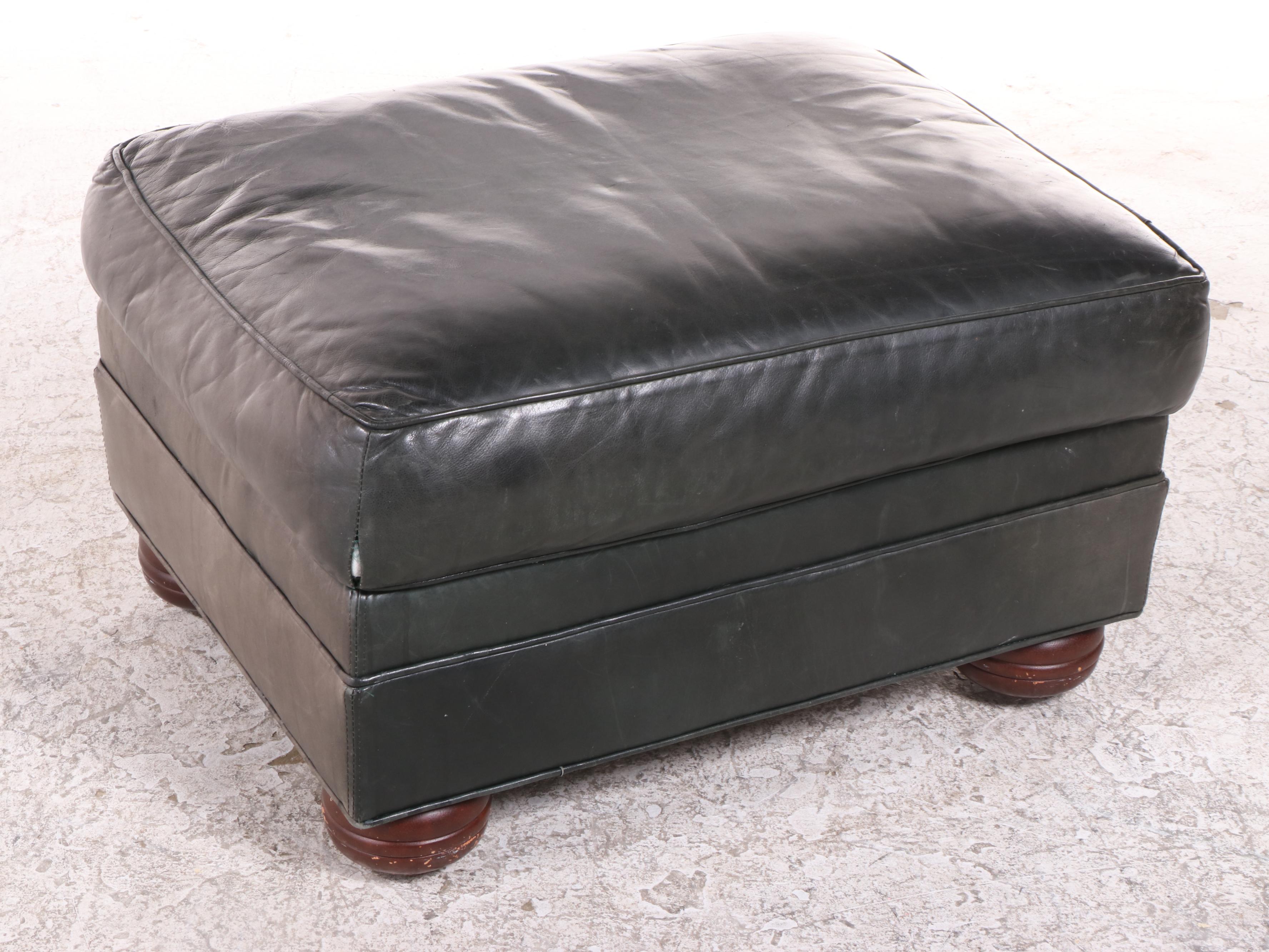 Cibola International Leather Lounge Chair and Ottoman in Slate Green