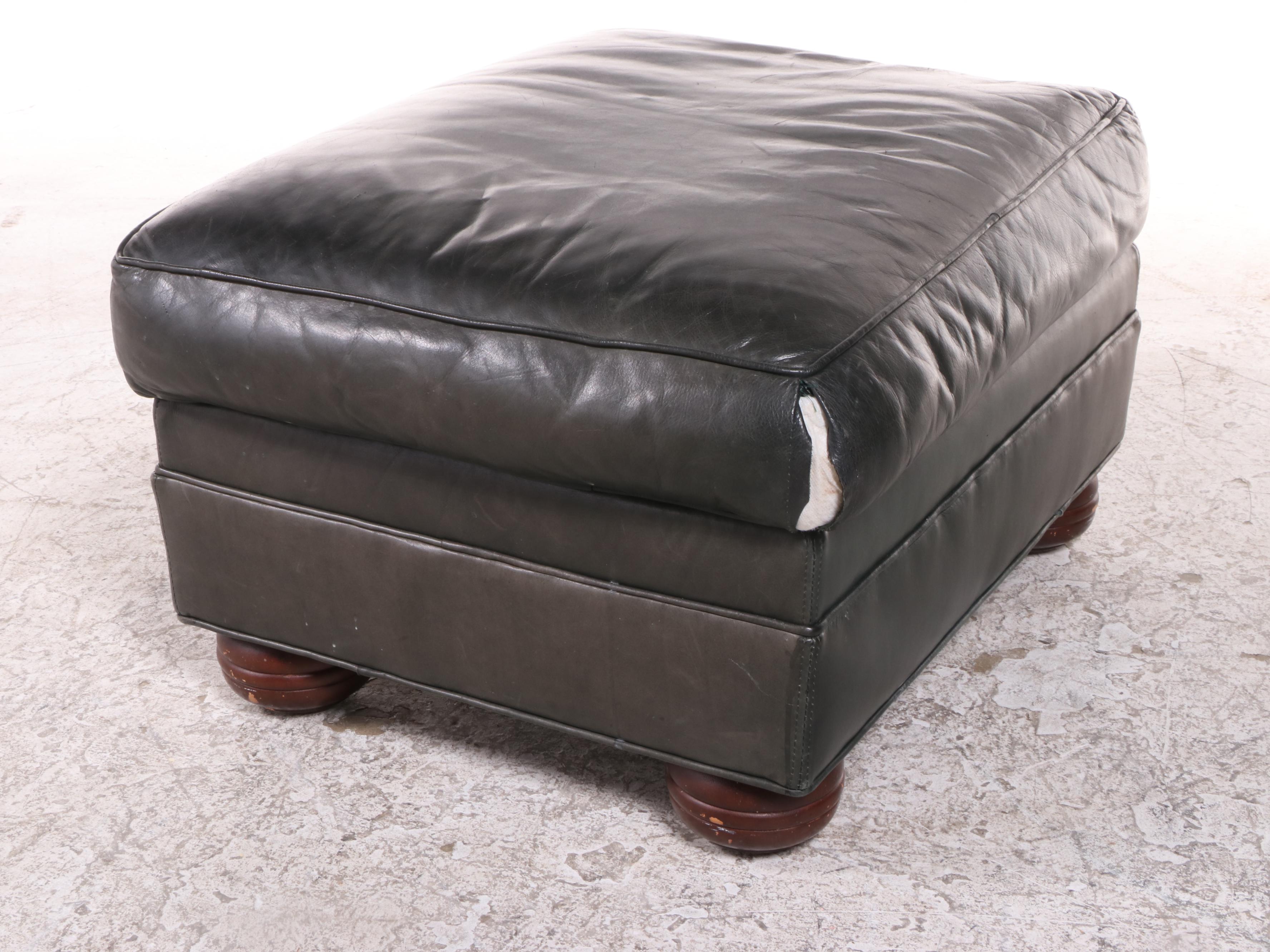 Cibola International Leather Lounge Chair and Ottoman in Slate Green