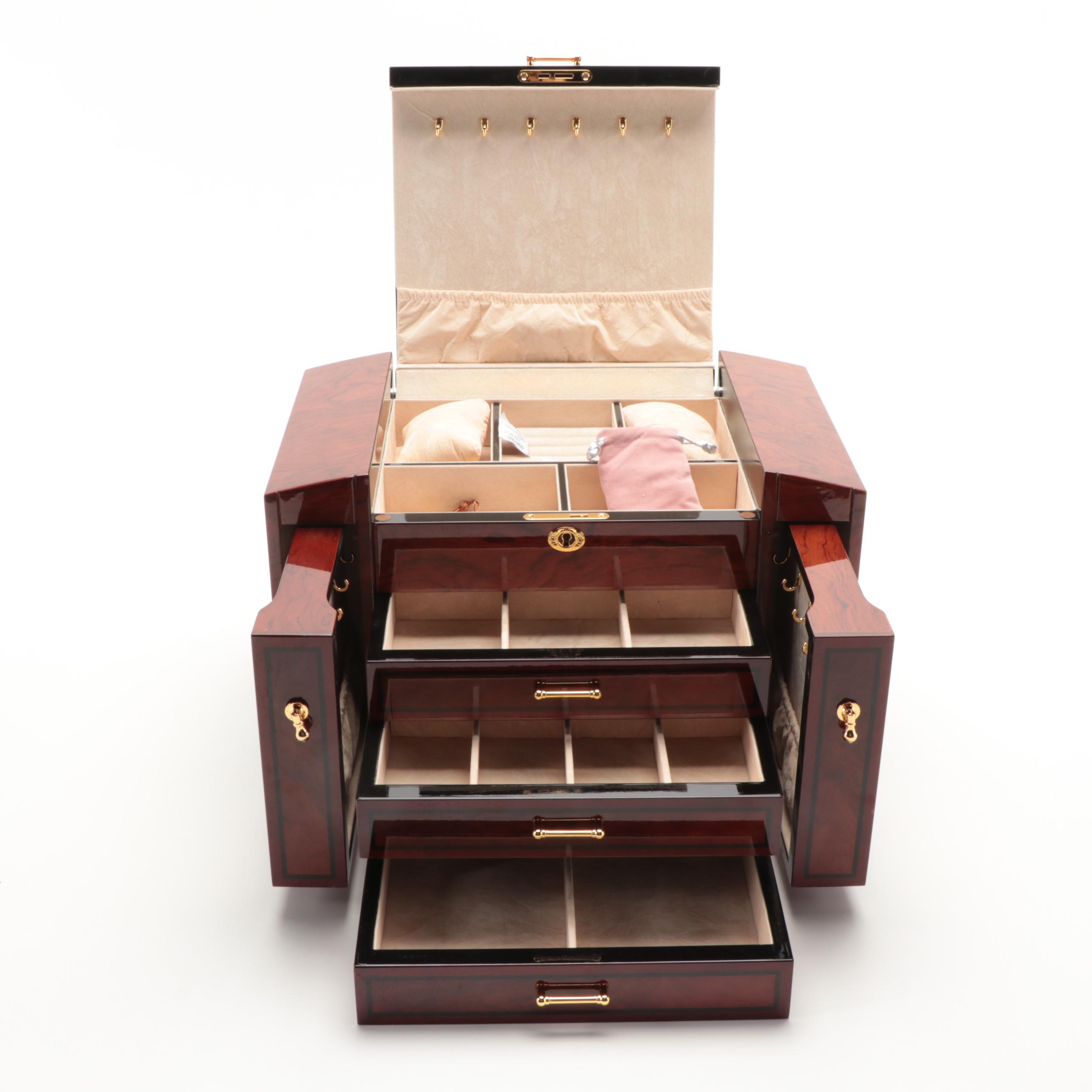 Jere High Gloss Burl Wood Jewelry Box