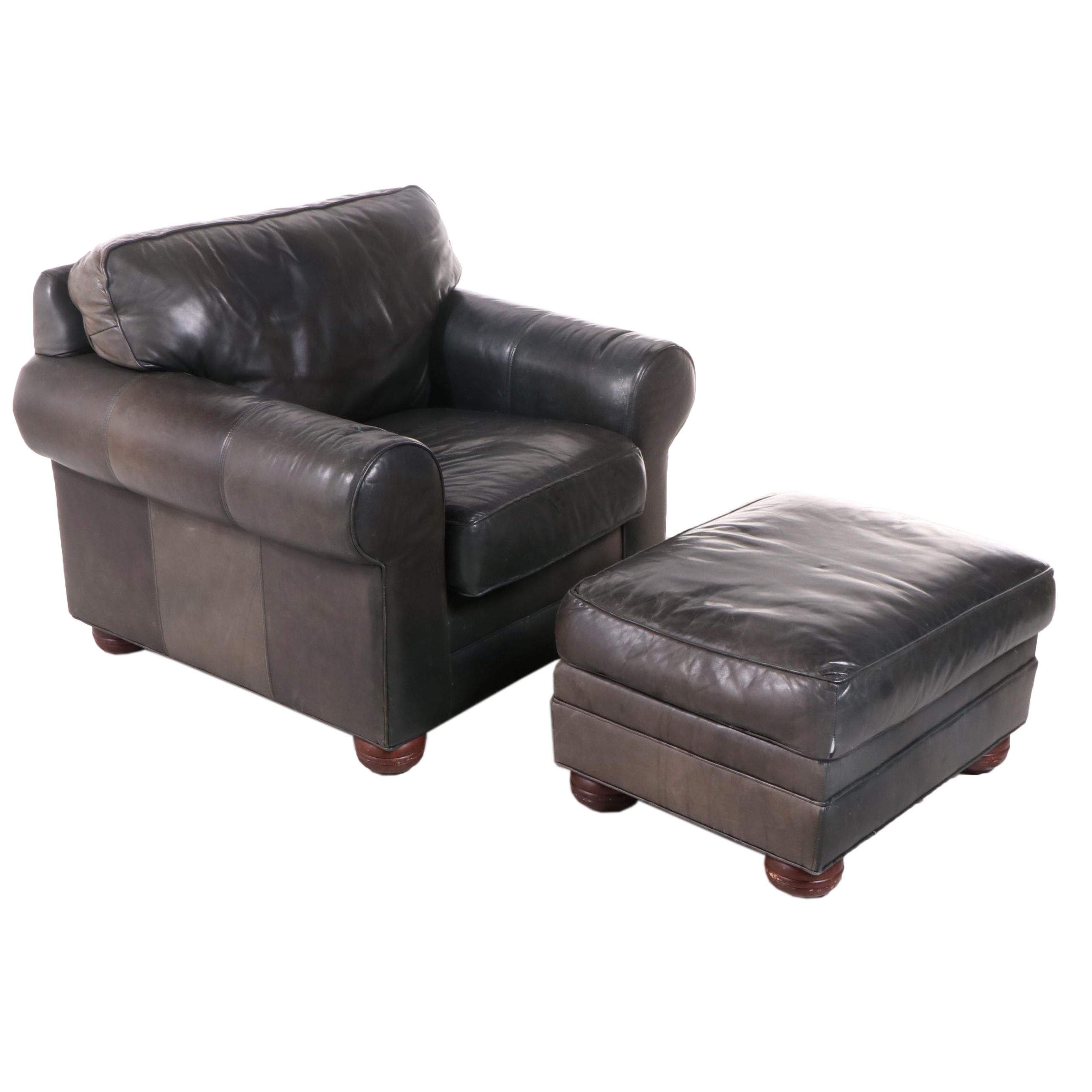 Cibola International Leather Lounge Chair and Ottoman in Slate Green