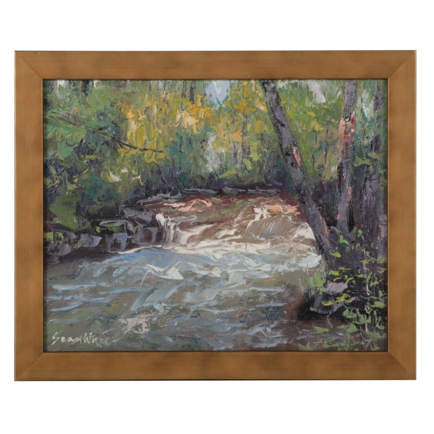 Sean Wu Landscape Oil Painting of Forest Creek Rapids, 2022