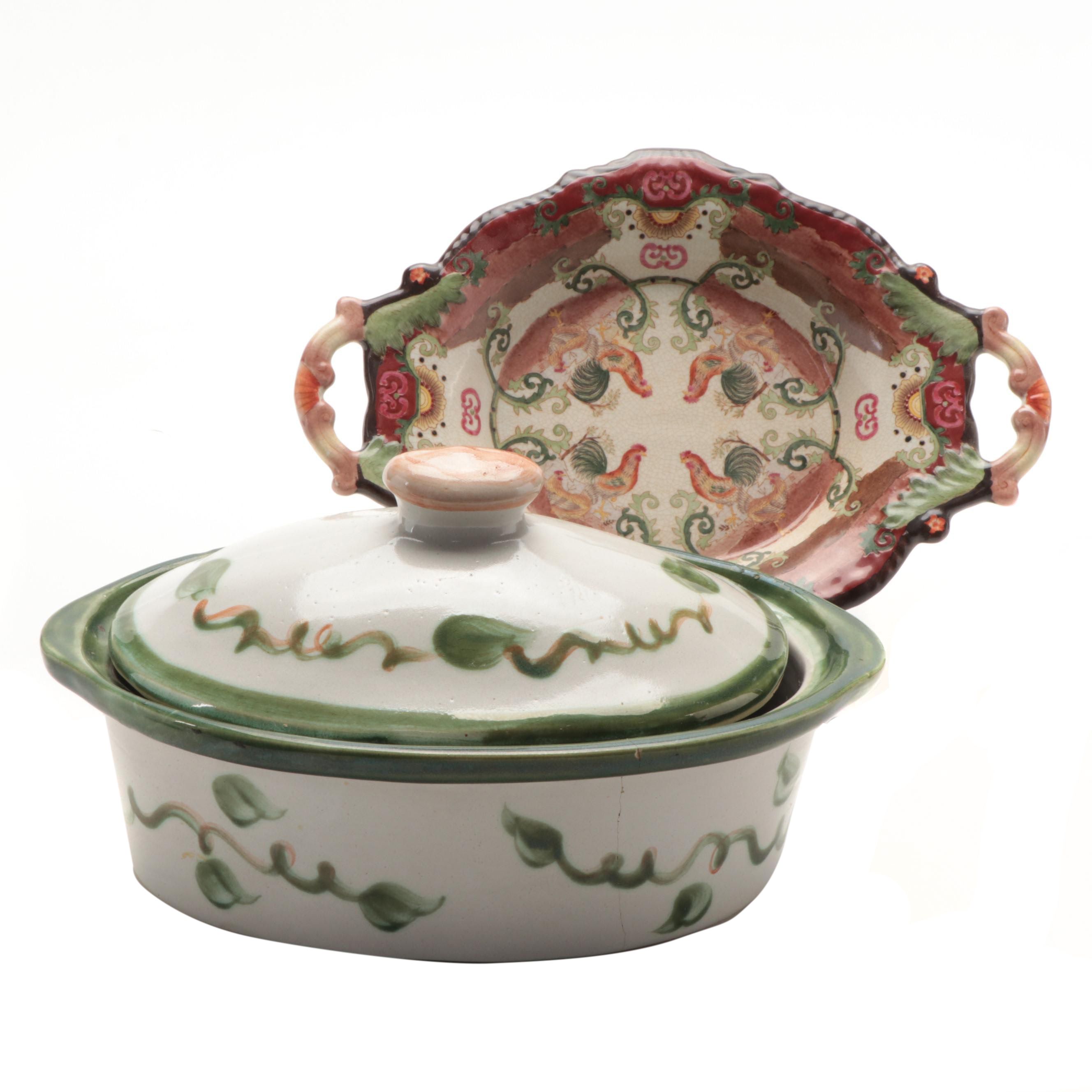 Craquelure Finish Decorative Tray with Louisville Pottery Stoneware Casserole