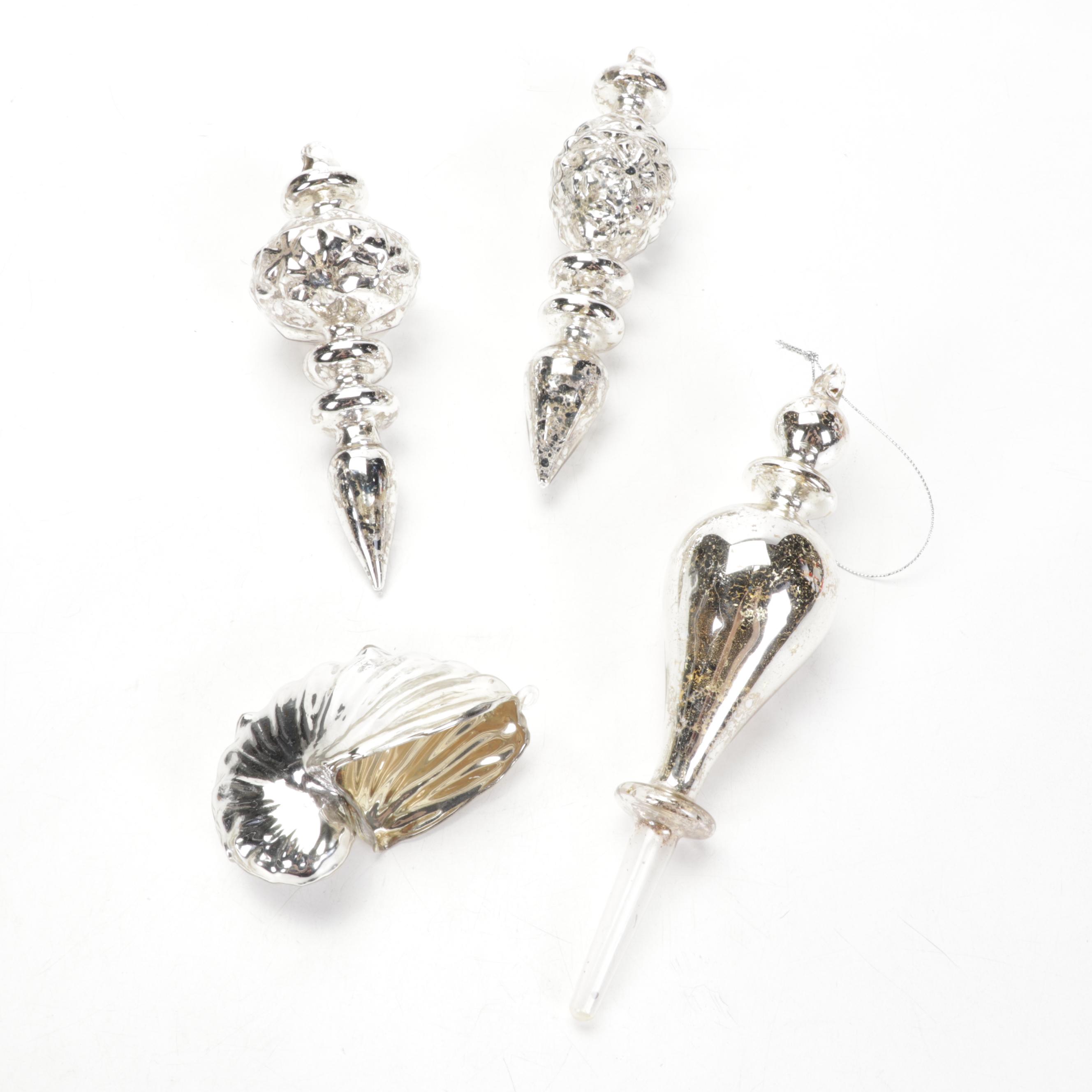 Mercury Glass Ornaments, Wooden Buoy Garland and Other Christmas Décor