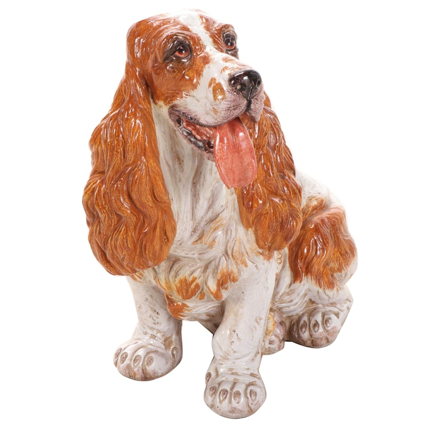 Majolica Glazed Cocker Spaniel, Mid-20th Century