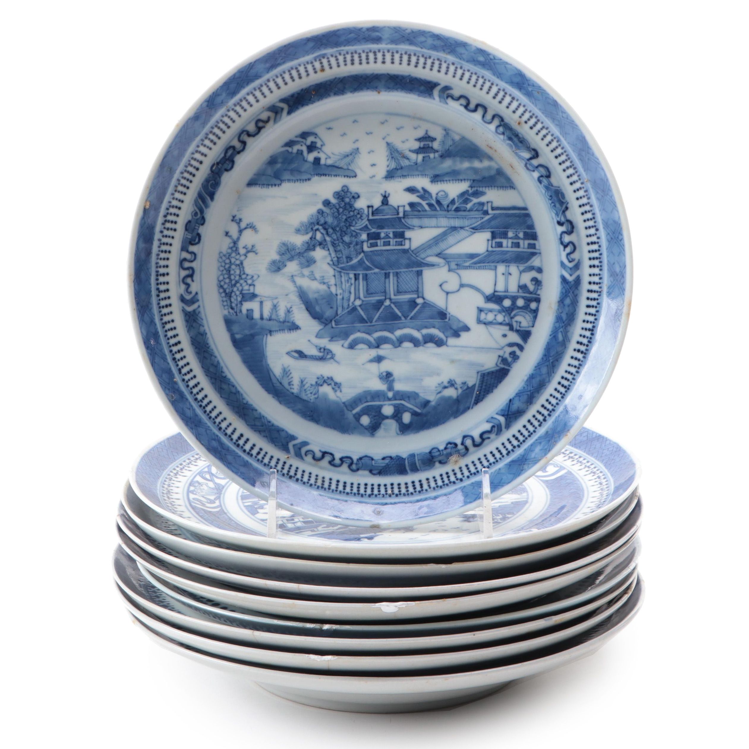 Chinese Export Porcelain Nanking Border and Other Canton Plates, 19th Century