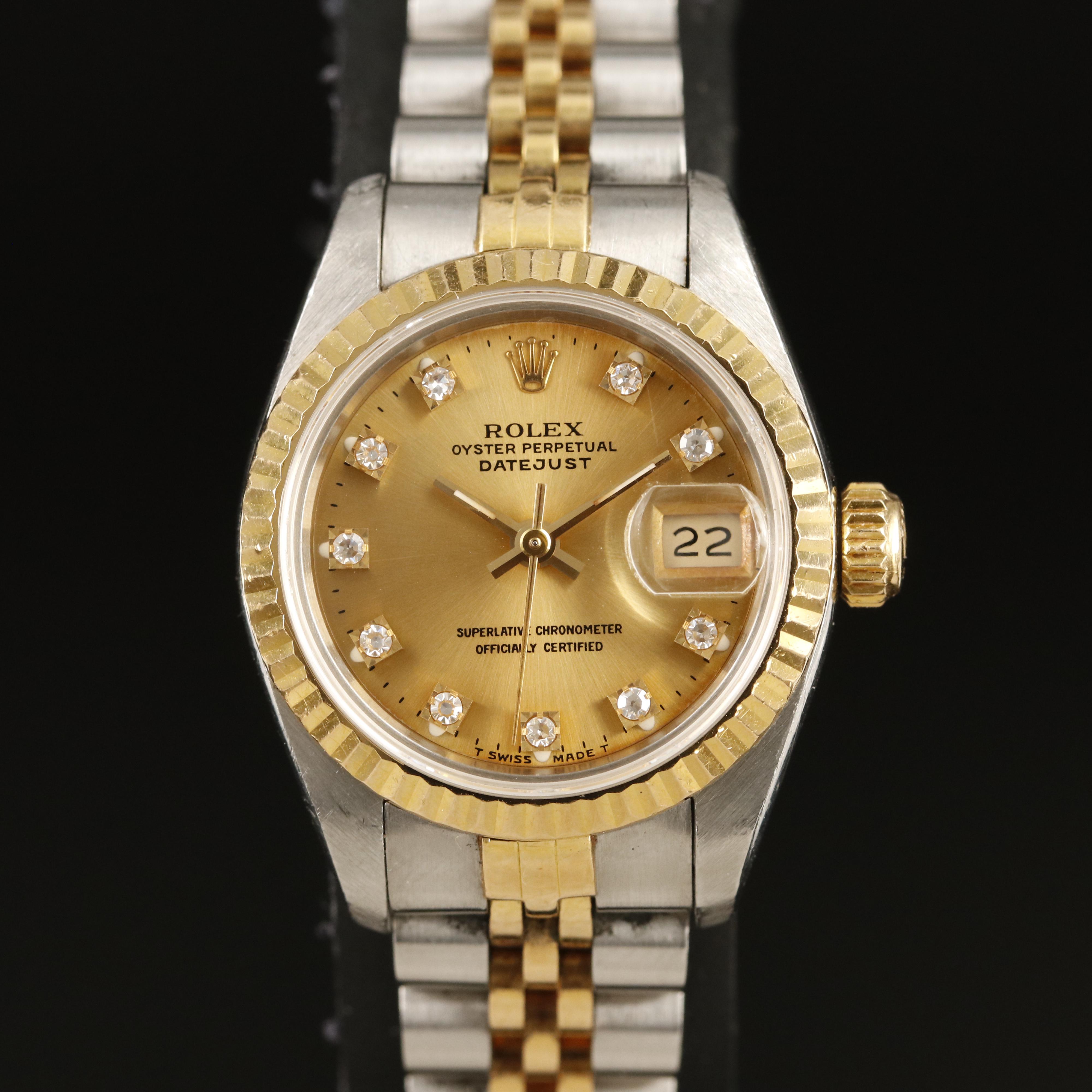 1990 Rolex Factory Diamond Dial Datejust Watch