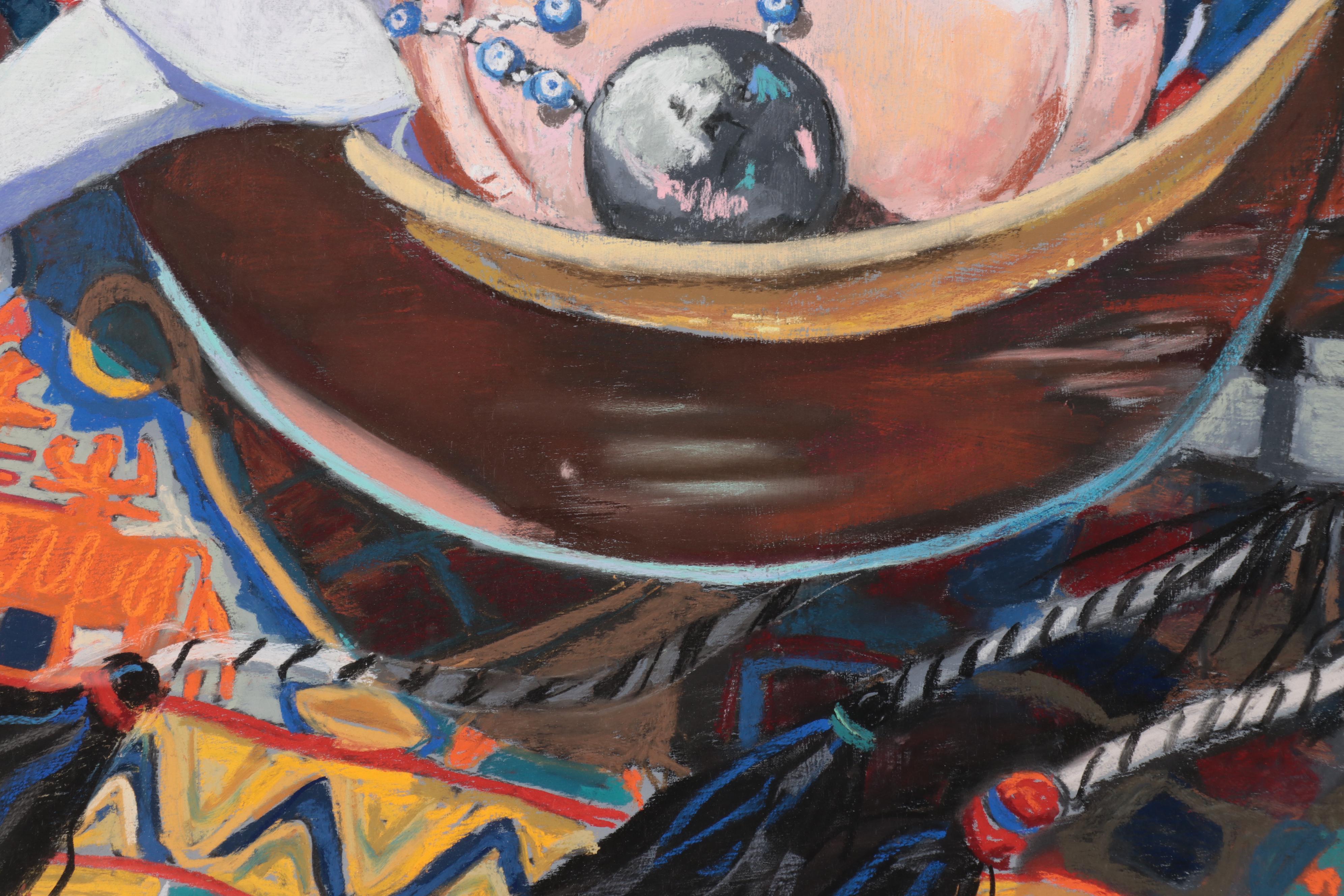 Martha Bator Large-Scale Pastel Drawing "Still Life With Silver Ball"