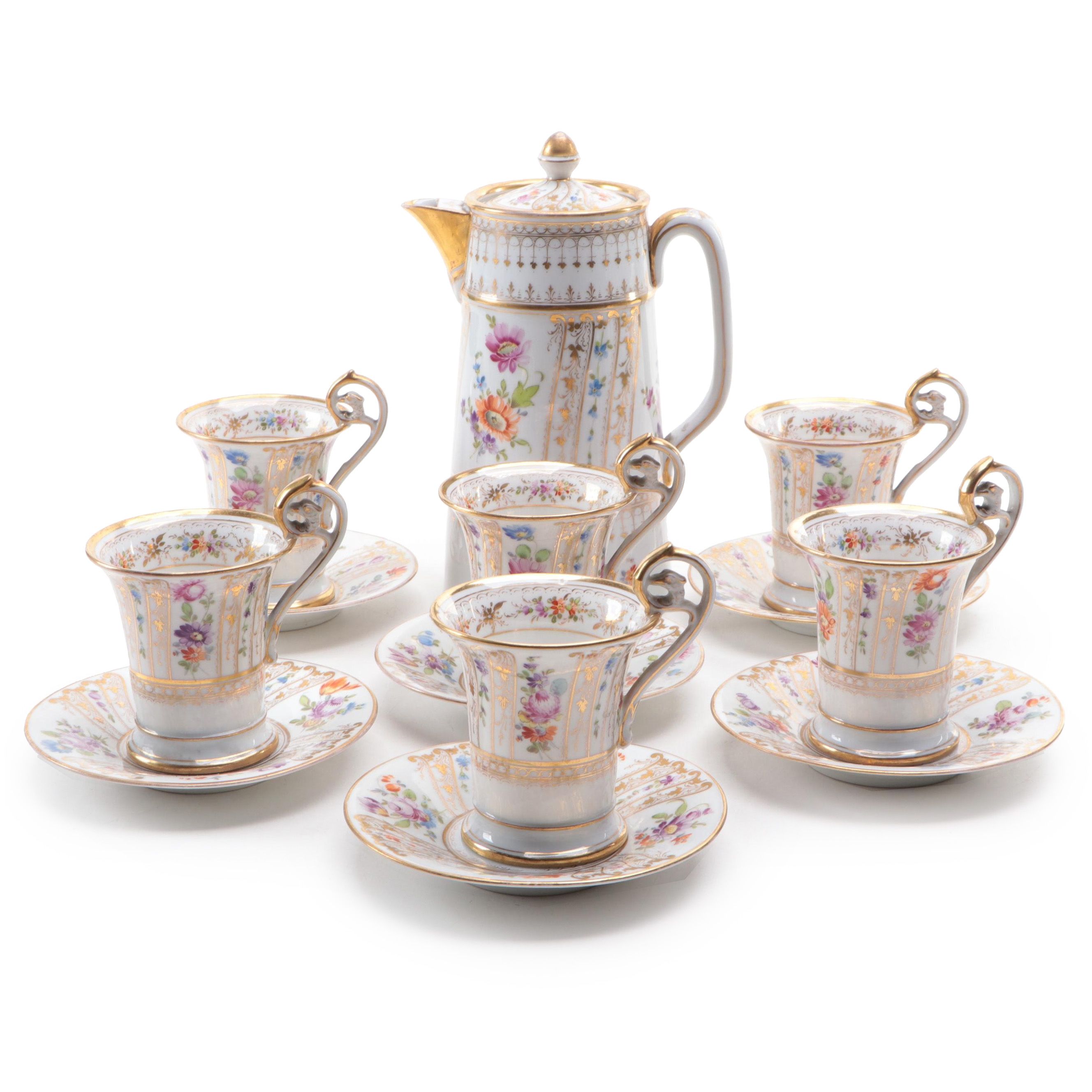 Richard Klemm Dresden Porcelain Coffee Service, Late 19th to Early 20th Century