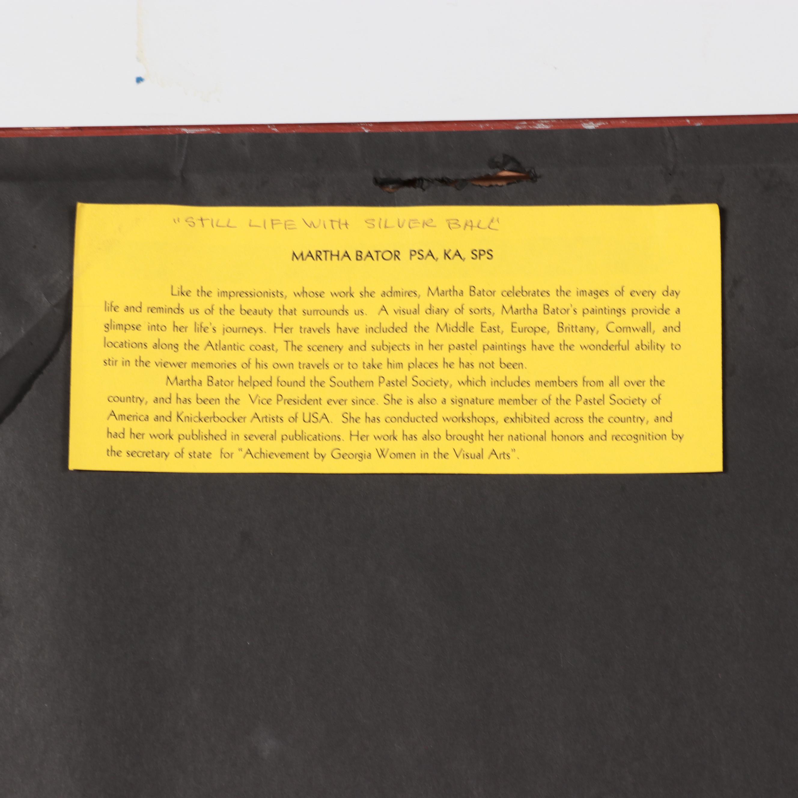 Martha Bator Large-Scale Pastel Drawing "Still Life With Silver Ball"