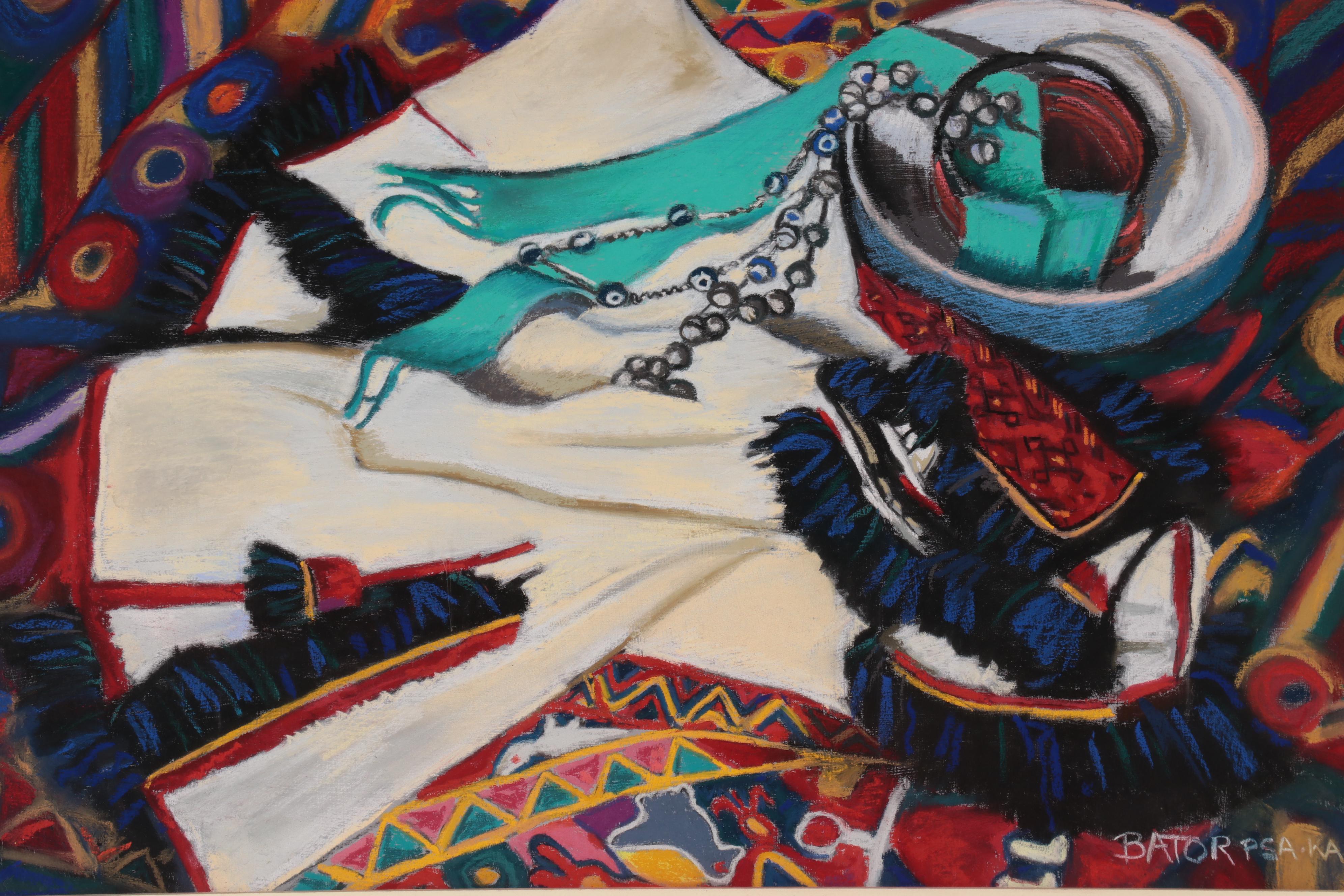 Martha Bator Pastel Drawing "Still Life With Blue Bowl"