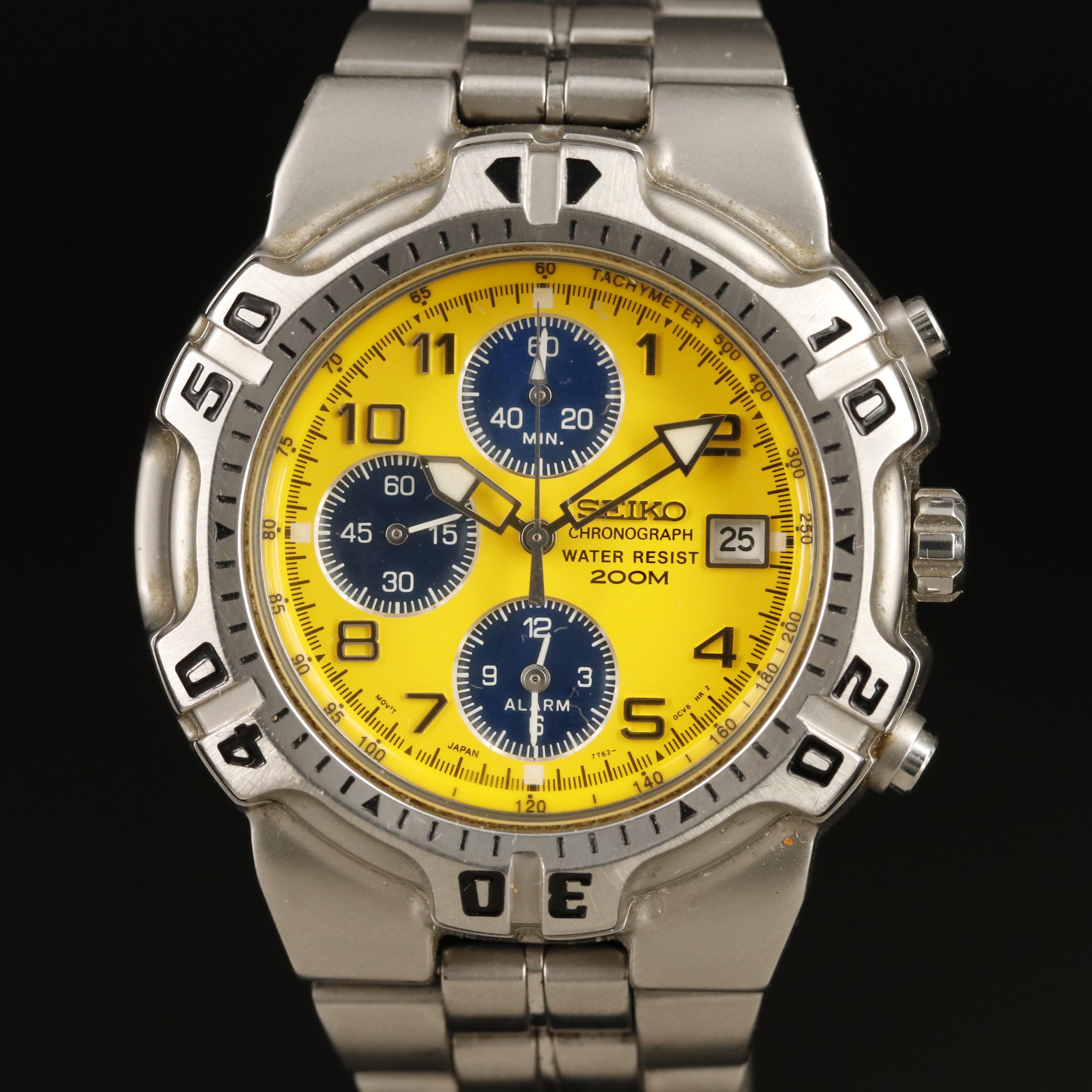 Seiko Chronograph Alarm Yellow Dial Watch