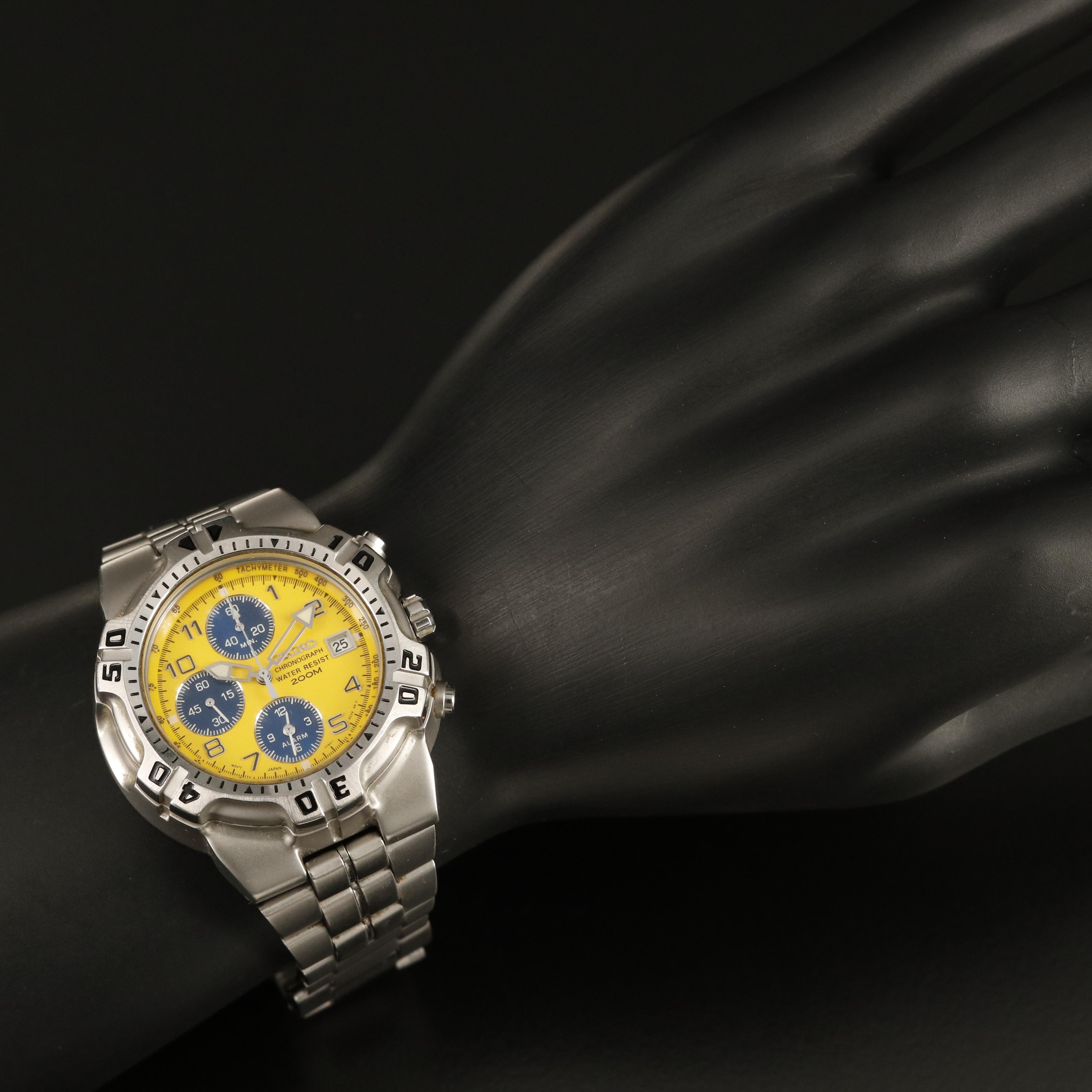 Seiko Chronograph Alarm Yellow Dial Watch