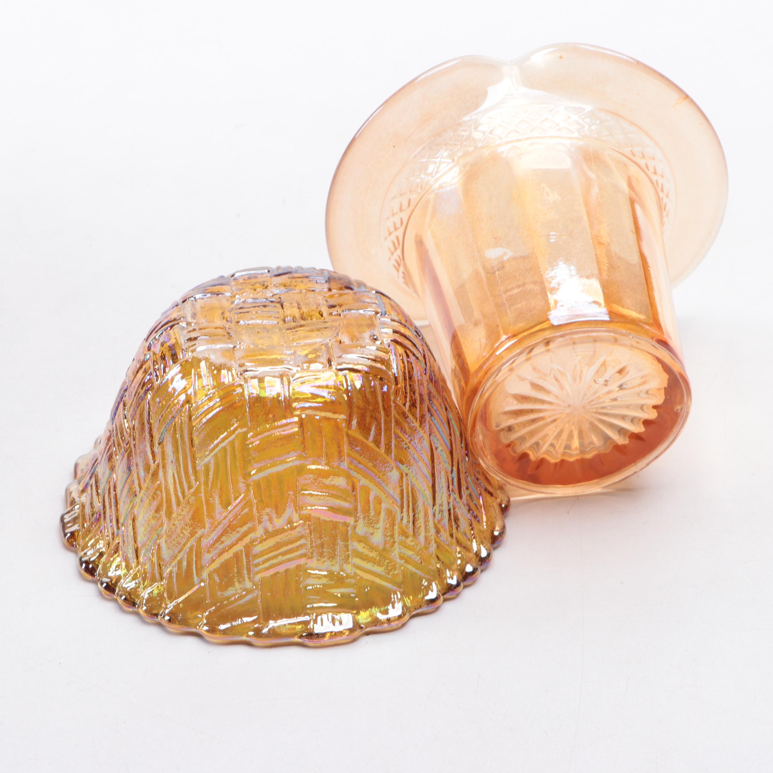 Fenton "Chrysanthemum" Amethyst Planter with Other Carnival Glass Bowl and Vase