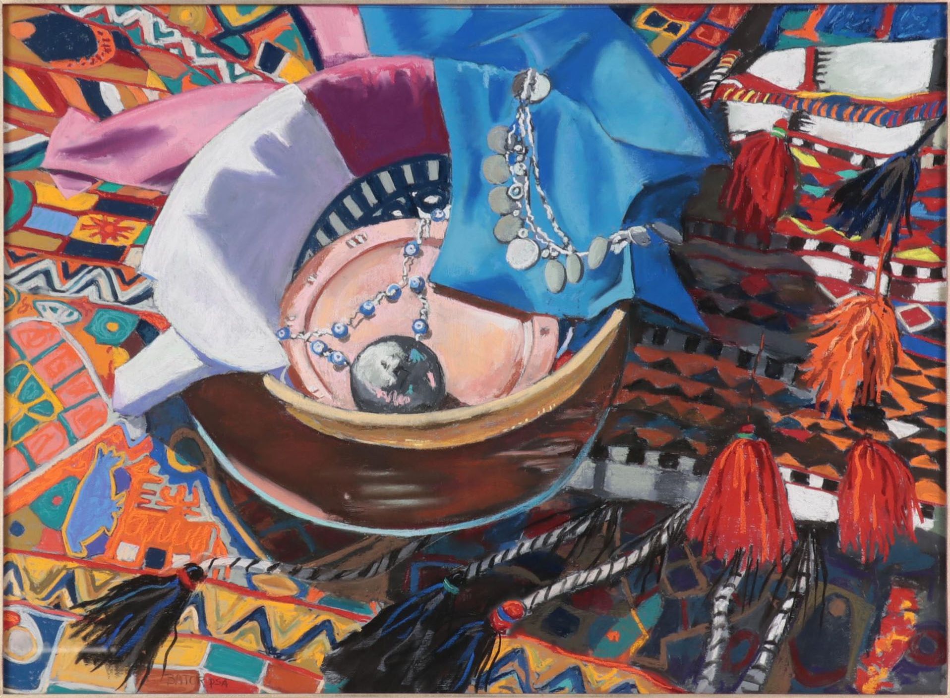 Martha Bator Large-Scale Pastel Drawing "Still Life With Silver Ball"