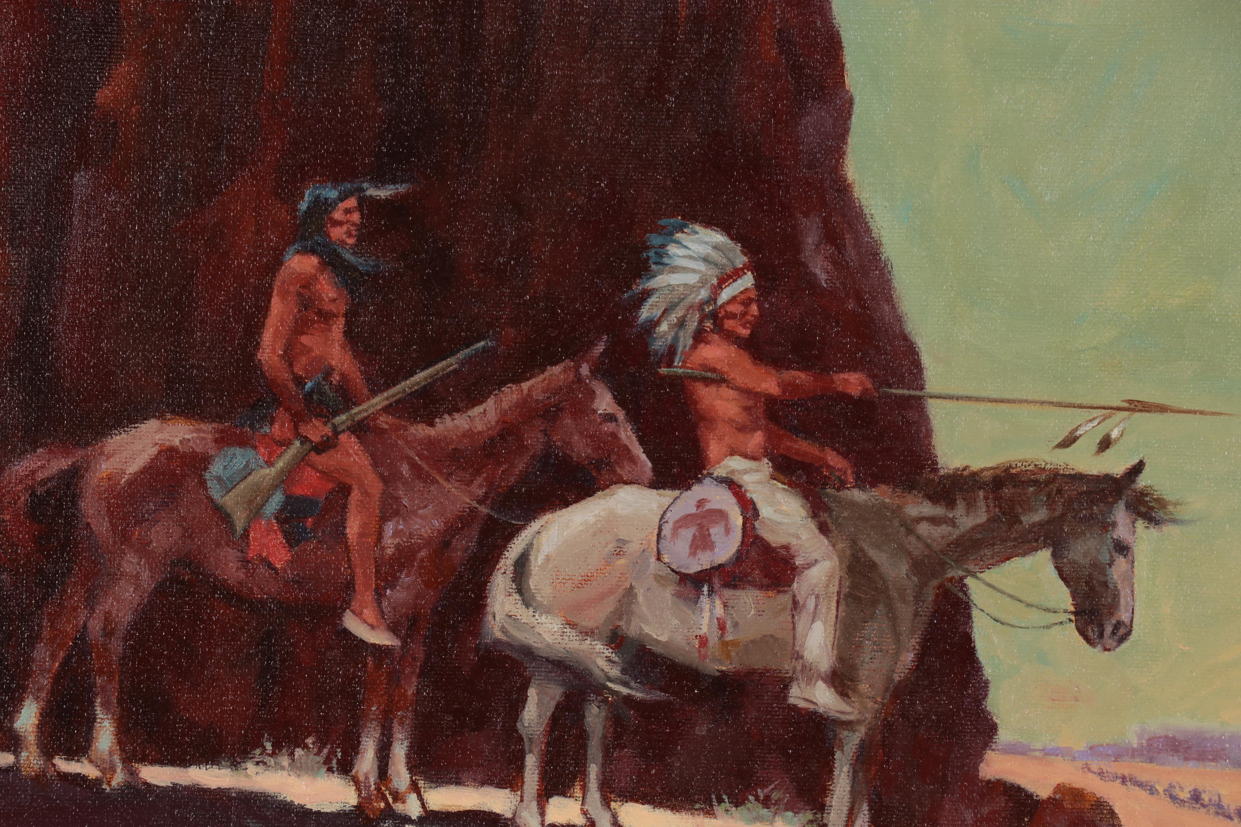 William J. Sanning Oil Painting "Sioux Scouts," 1981