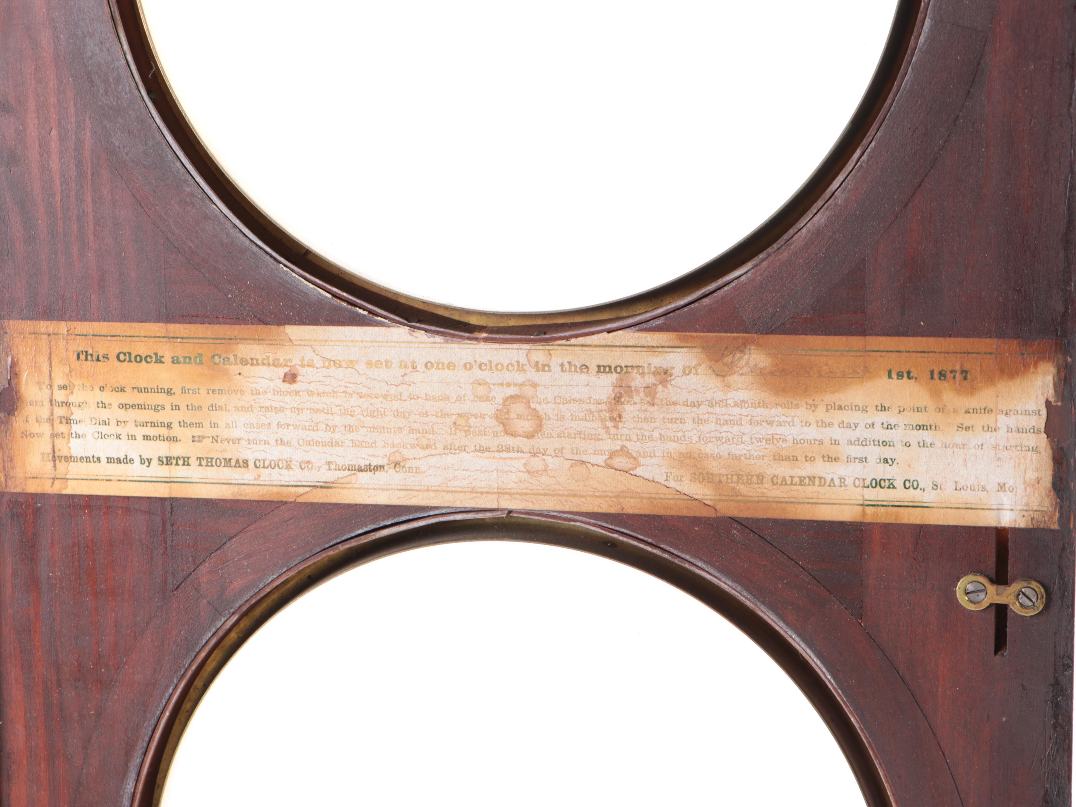 Southern Calendar Clock Co. and Seth Thomas "Fashion" Calendar Clock, 1877