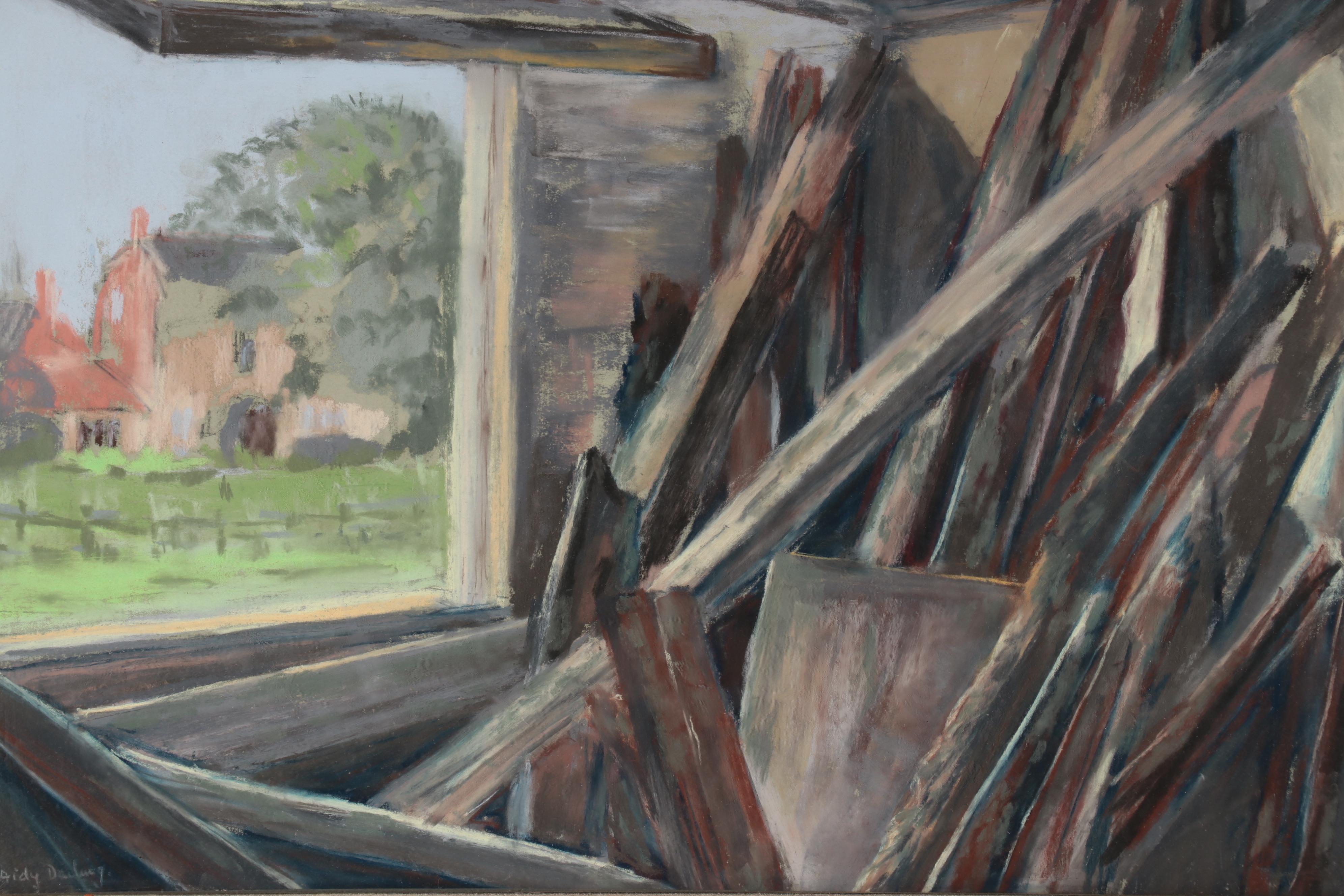 Aidy Darling Pastel Drawing "The Wood Shed," Late 20th Century
