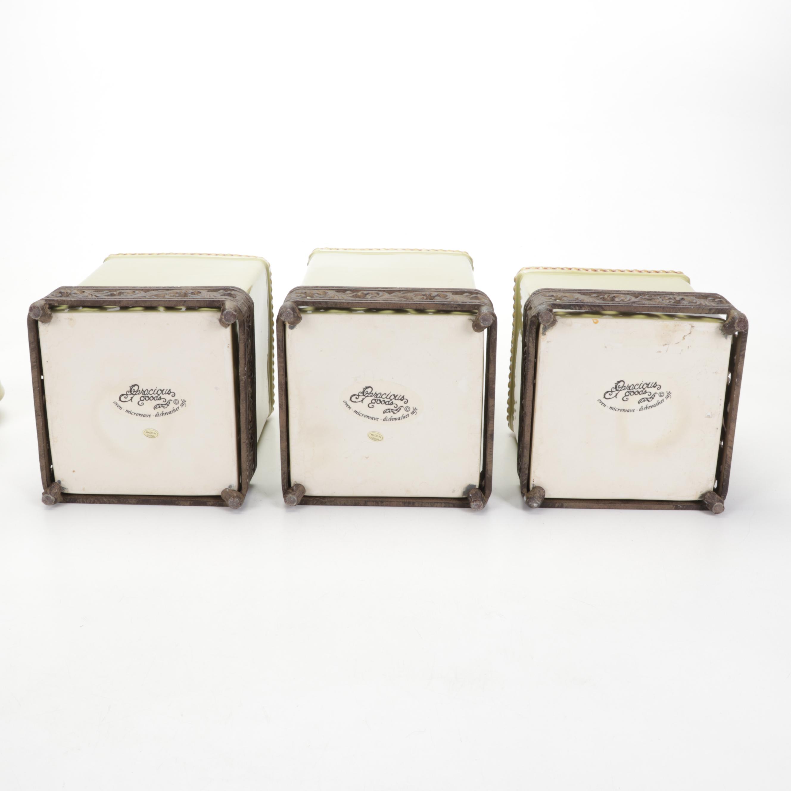 Gracious Goods Green Ceramic Canister Set on Bases