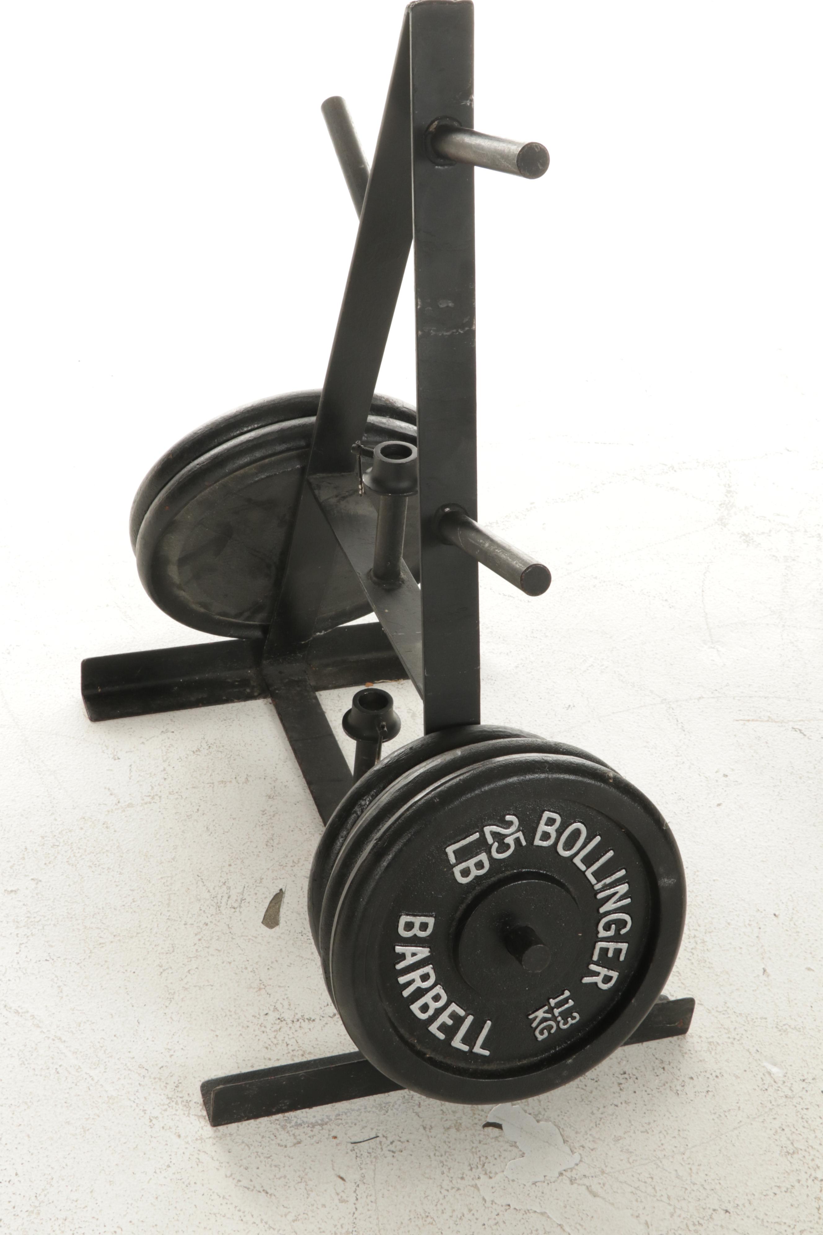 Schisler Iron Weight Trees, Bollinger Weight Plates With Curl and Shorty Barbell