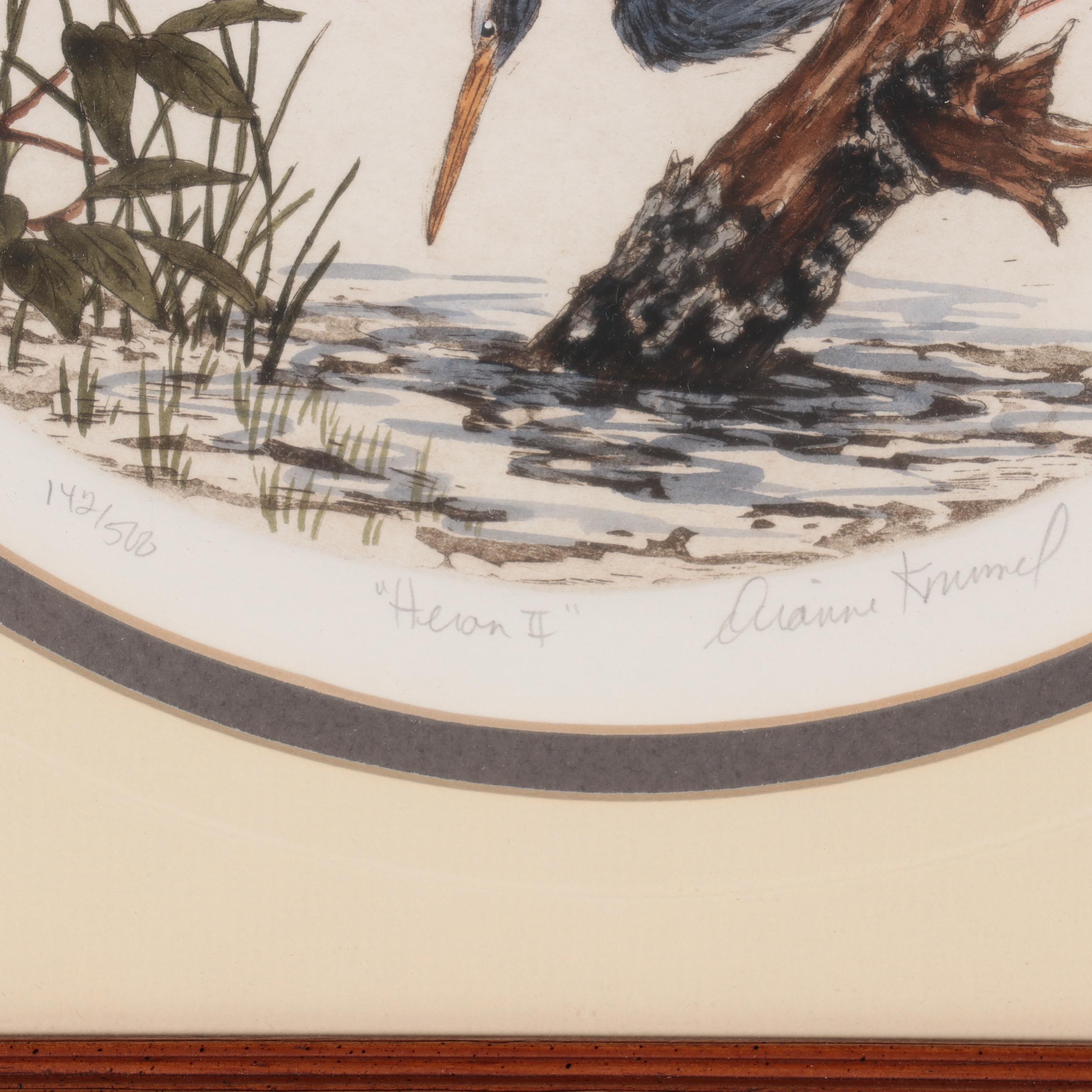 Dianne Krumel Hand-Colored Etching "Heron II"